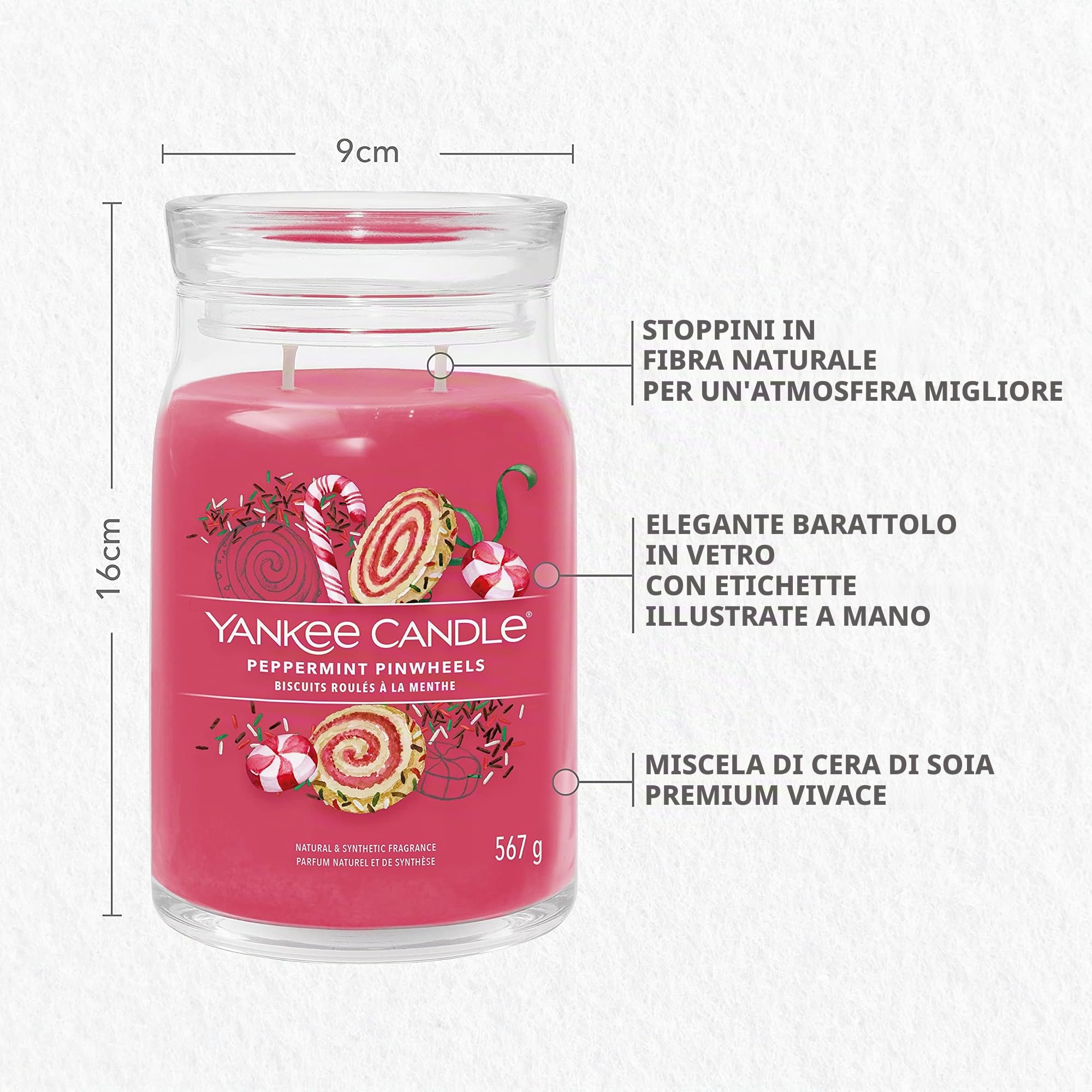Yankee Candle Signature candela profumata, Biscotti alla Menta in giara grande, Candele di miscela di cera di soia lunga durata