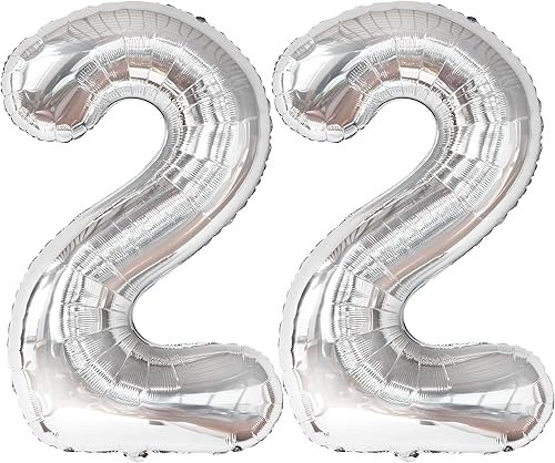 Katchon, Globos plateados del número 22, enormes, de 40 pulgadas, globos de cumpleaños del número 22 para decoraciones de cumpleaños de 22 para