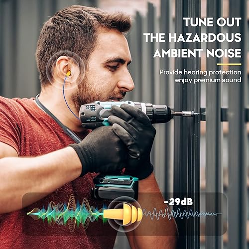 Miniatura 2 de MIPEACE Auriculares Bluetooth de trabajo, auriculares de seguridad para el cuello, auriculares de trabajo, reducción de ruido de 29 db, auriculares