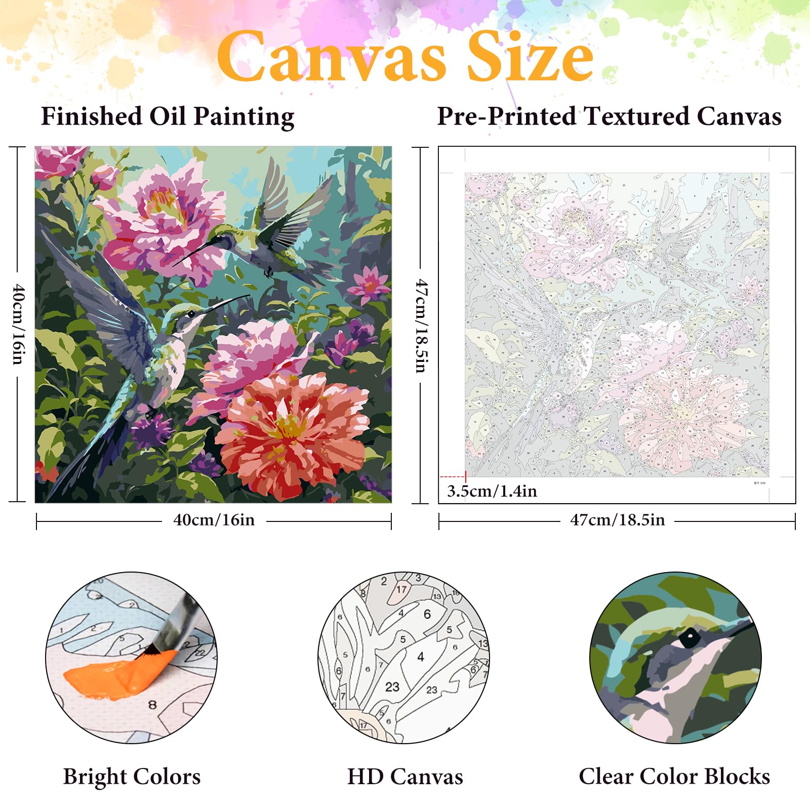 Peinture Par Numéros Avec Cadre NEWENMO Mignon Colibri - Fleurs Décoratives Pour Adulte, DIY 30x40cm, Idéal Pour Décoration Maison - 8