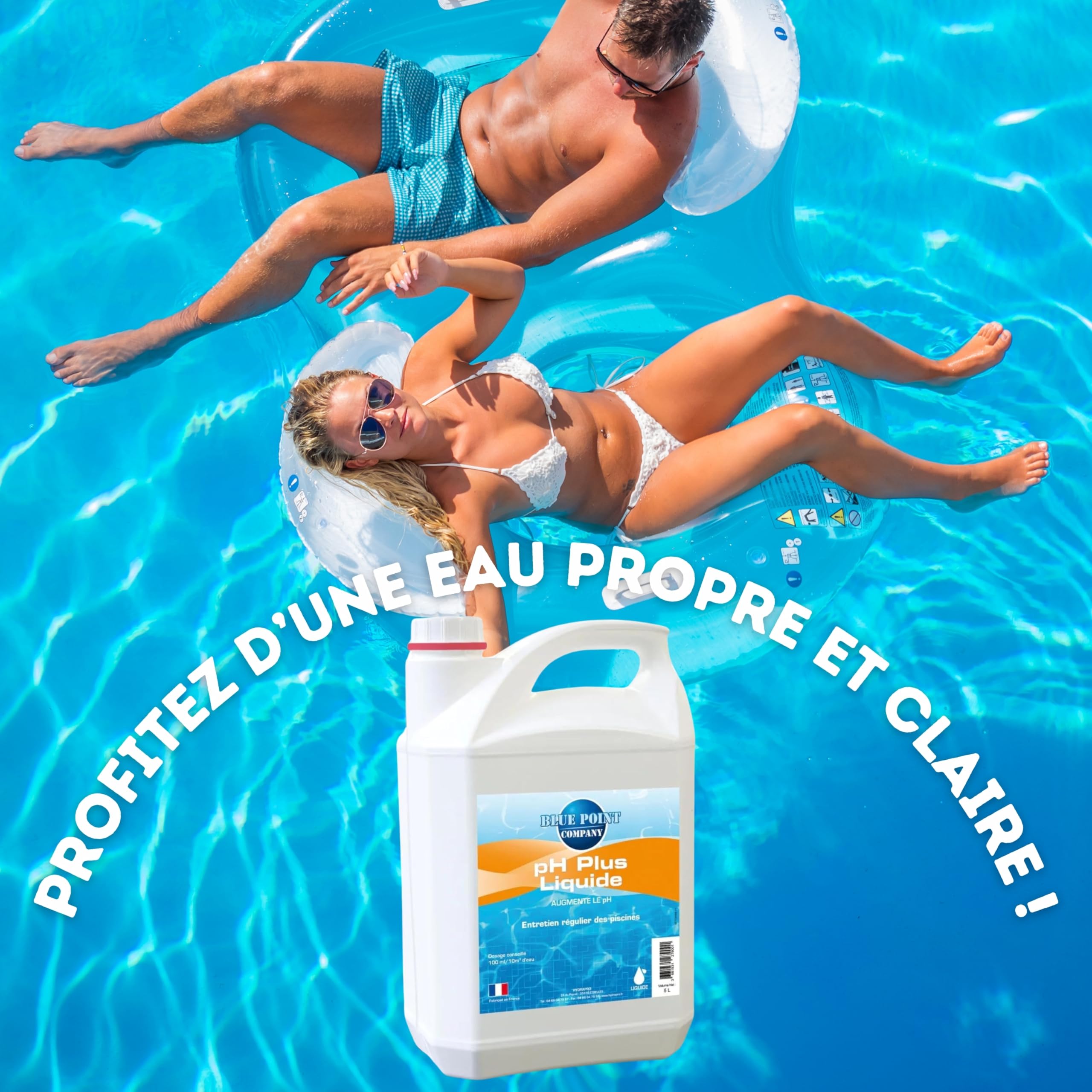 Ph Plus Piscine – Traitement Ph pour Piscine/Ph+ Liquide 5L– Permet d’Augmenter Rapidement Le Ph de l’Eau/Produit Fabriqué en France