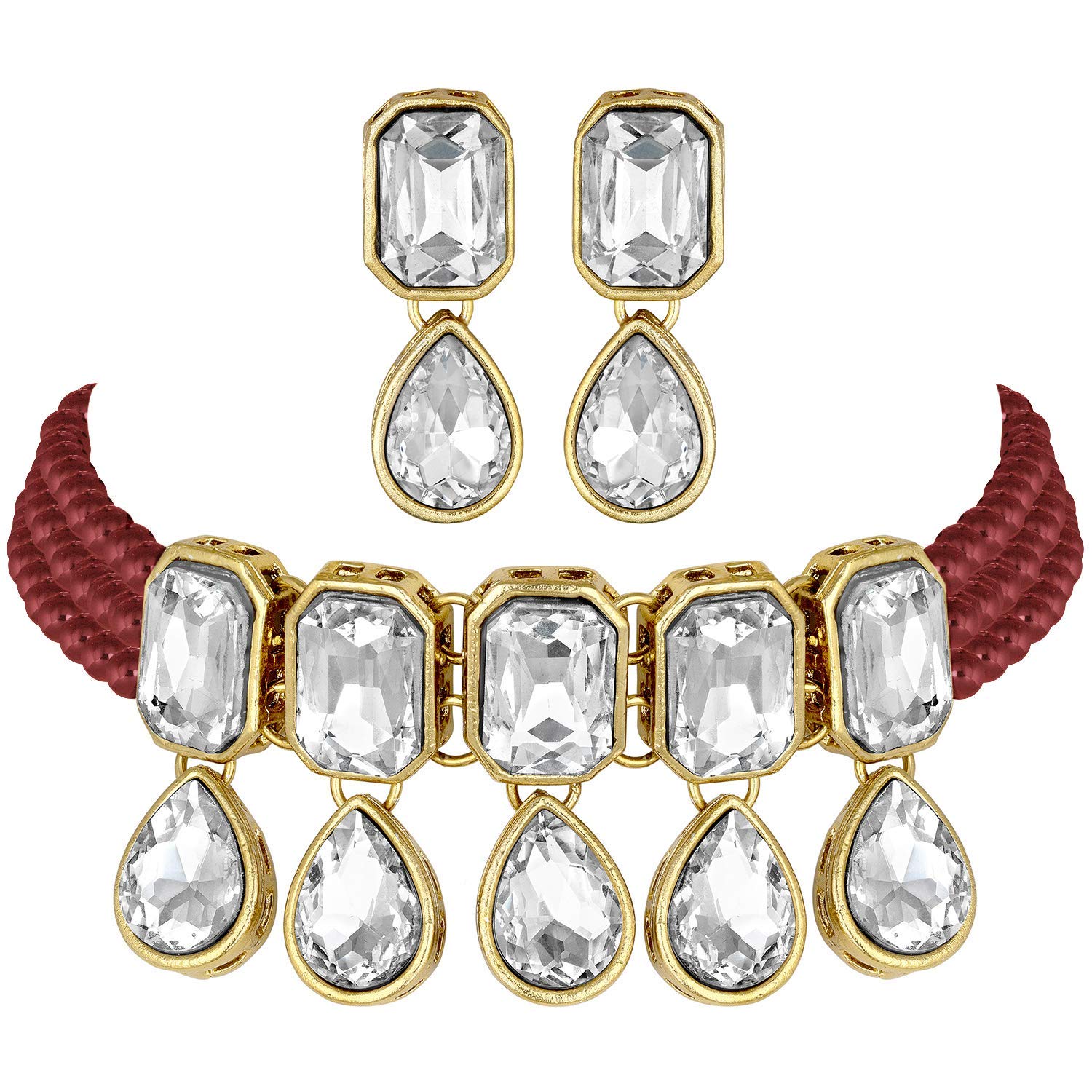 I Jewels 18K Gold Plated Traditional Handcrafted Crystal Stone Studded Pearl Choker Necklace Jewellery Set with Earrings For Women/Girls (ML249M) (B09162S6GD) Amazon Price History, Amazon Price Tracker