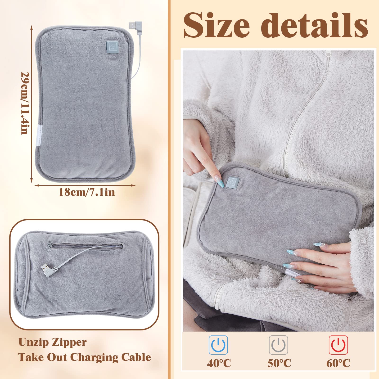 Honoson 2 Pcs Hand Warmers USB Electric Hand Warmer Portable Graphene Heated Muff with 3 Levels Heat Modes for Women Men Hunting Camping (Power Bank Not Included)