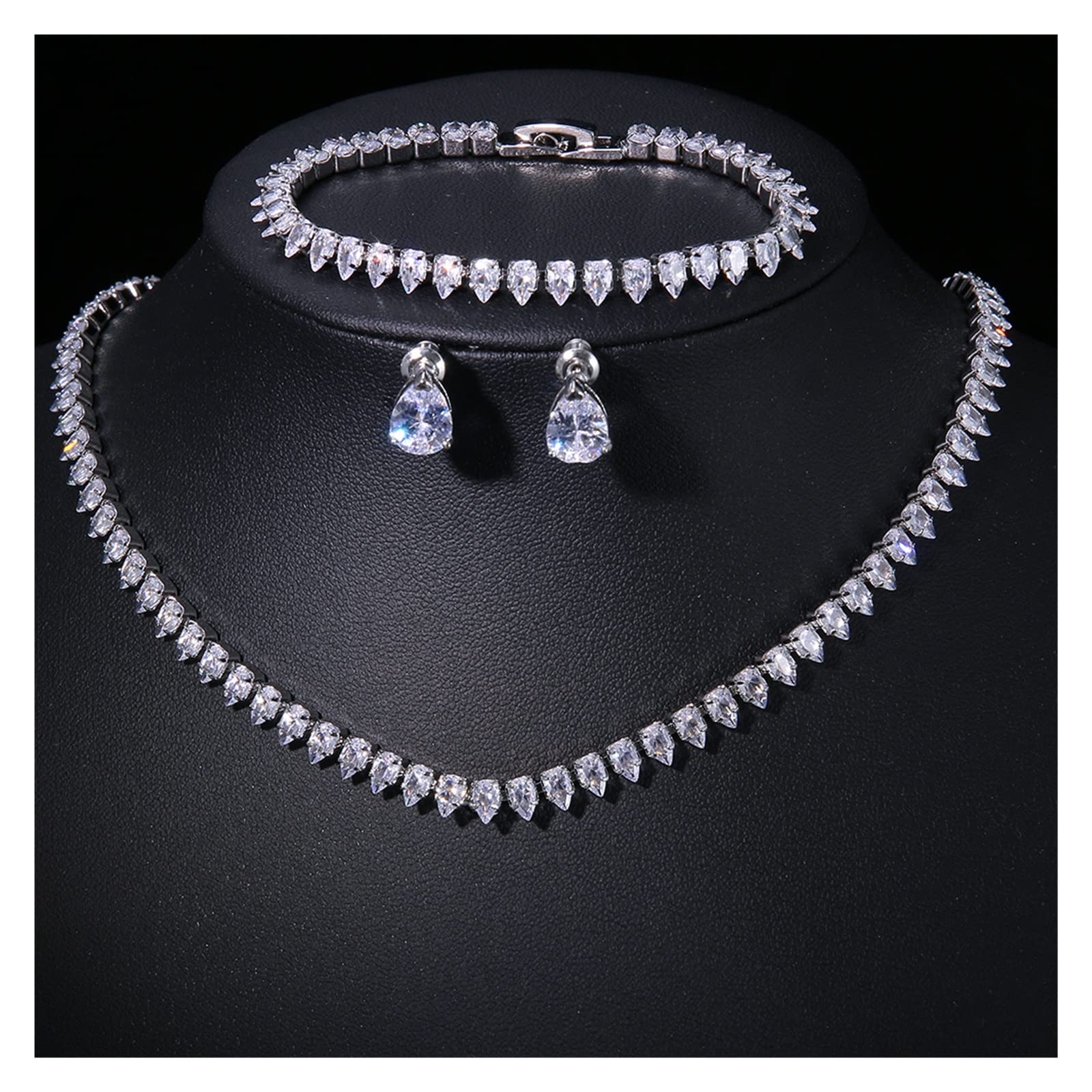 45cm circonitas Preciosas Zirconia cúbica Color Oro Blanco Boda Nupcial Collar Pendientes Conjunto de Joyas de Fiesta for Novias