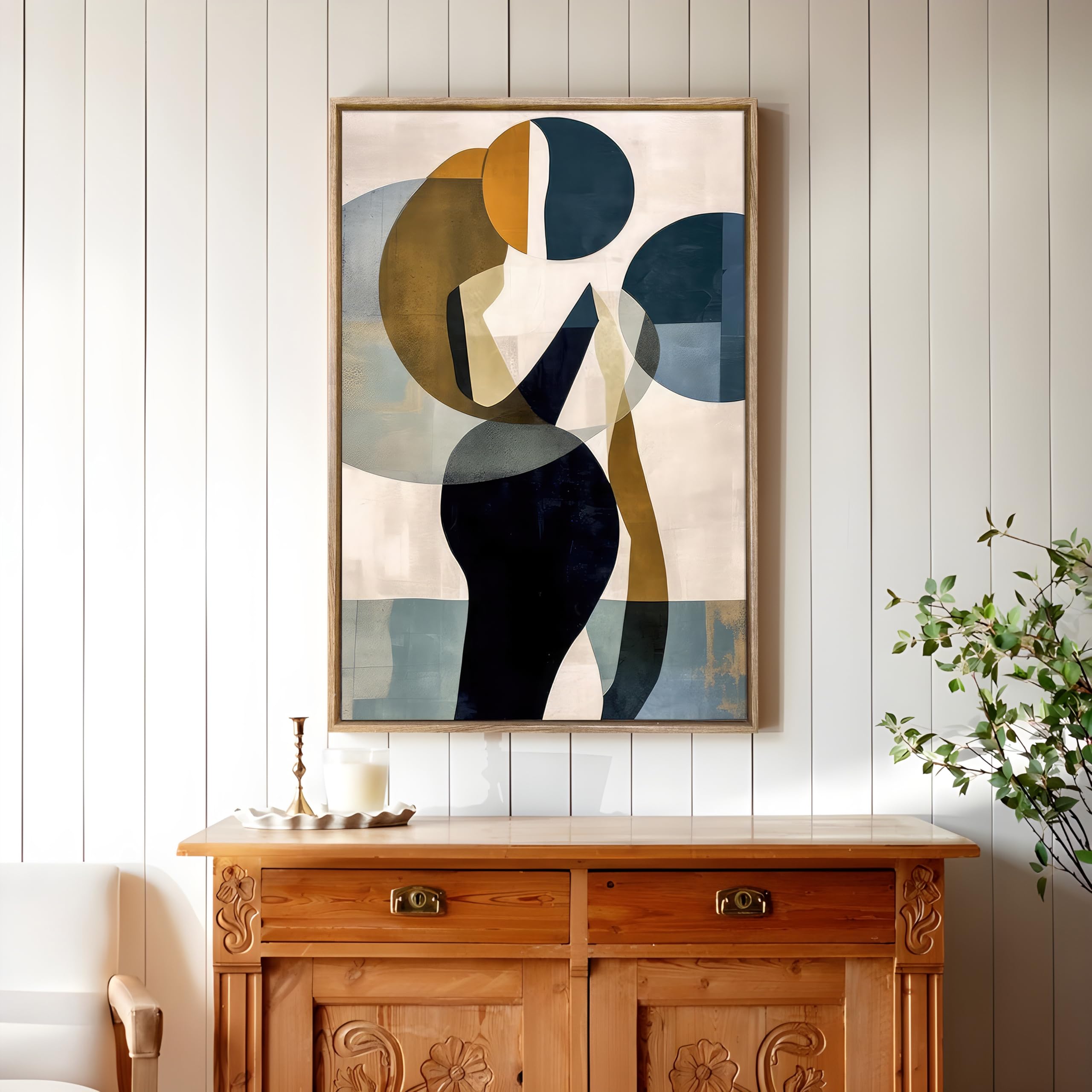 Abstract Geometric Canvas Painting - Beige, 23x35 Inch -25 Abstract Geometric Canvas Painting - Beige, 23x35 Inch -25