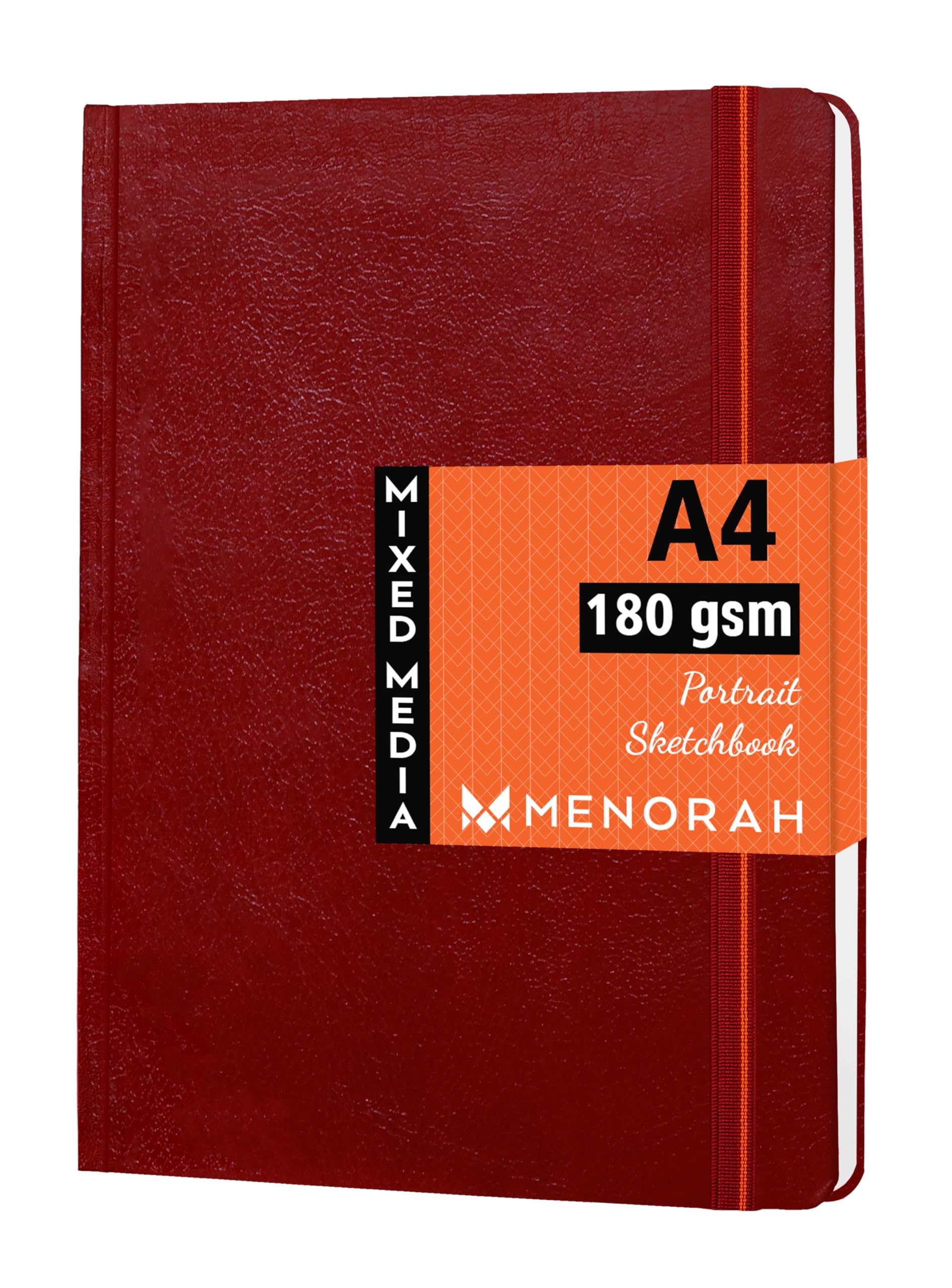MENORAH Paper Artist Sketch Book - A4-180 GSM (100 Pages / 50 Sheets) Drawing Notebook - Hard Bound Book - (29.7 Cm X 21 Cm) - Completely Handmade- Portrait- (Red, Watercolor)