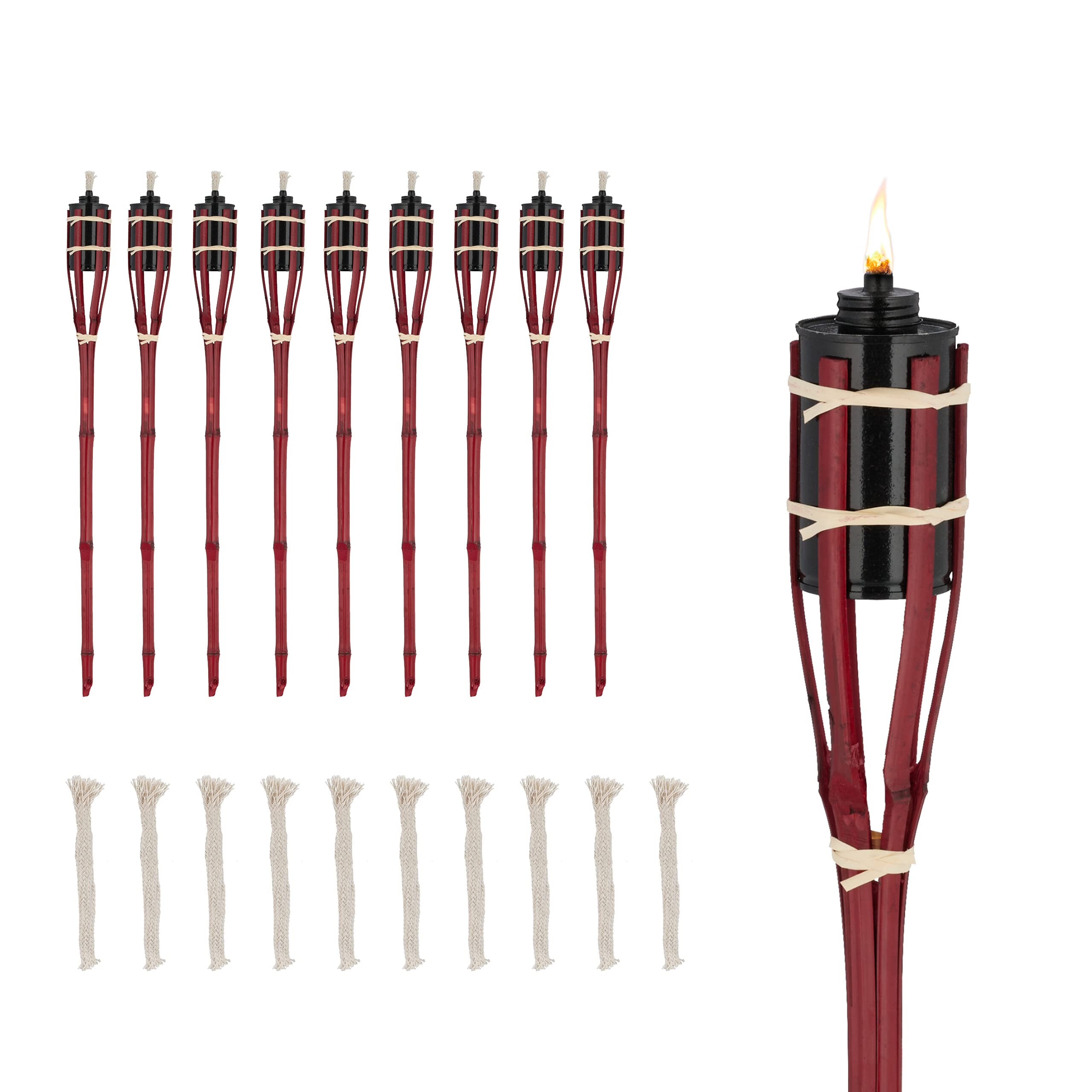 Relaxdays Set 10 Fiaccole Ad Olio In Bamb&ugrave; - H 90cm, Per Giardino E Esterni