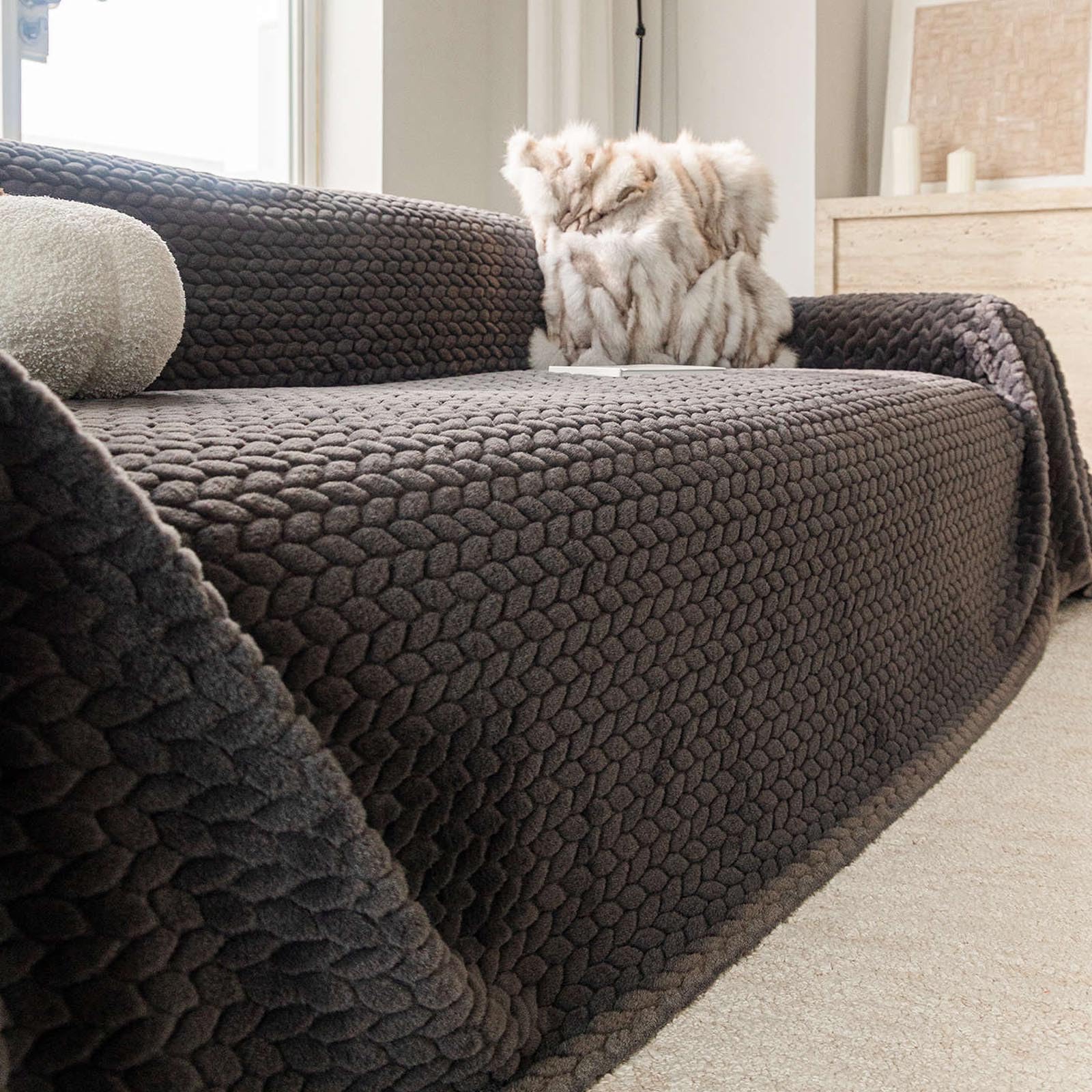 Housse de canapé en peluche lapin premium | Confort absolu pour salon chic 180x130cm