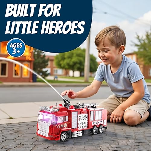 Miniatura 6 de Liberty Imports Camión de bomberos de rescate a control de radio RC camión de bomberos con luces, sonido, bomba de agua de trabajo dispara y chorros