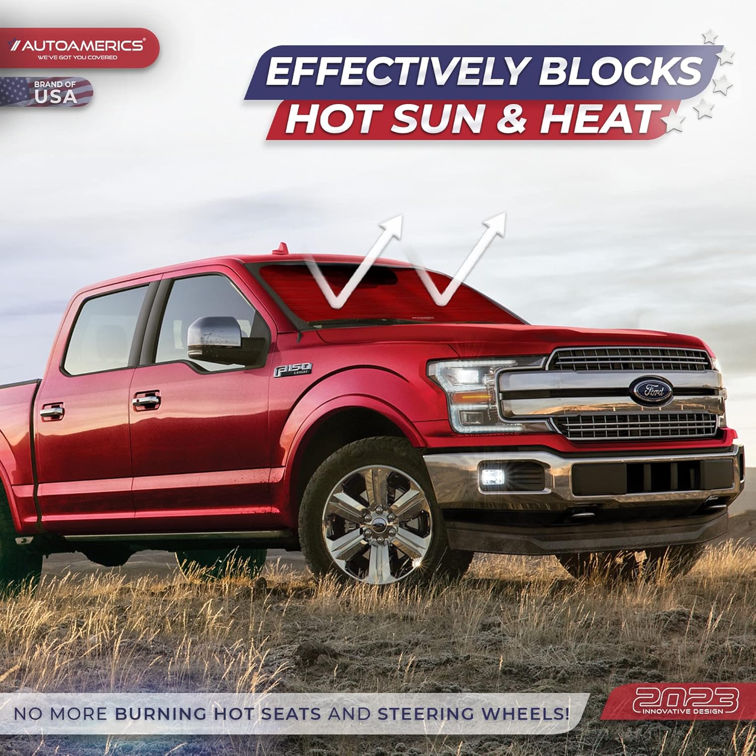 Autoamerics 1-Piece Windshield Sun Shade - Metallic Red Foldable Car Front Window Sunshade for Most Cars SUV Truck Heat Blocker Visor Protector Blocks Max UV Rays and Keeps Your Vehicle Cool - Medium