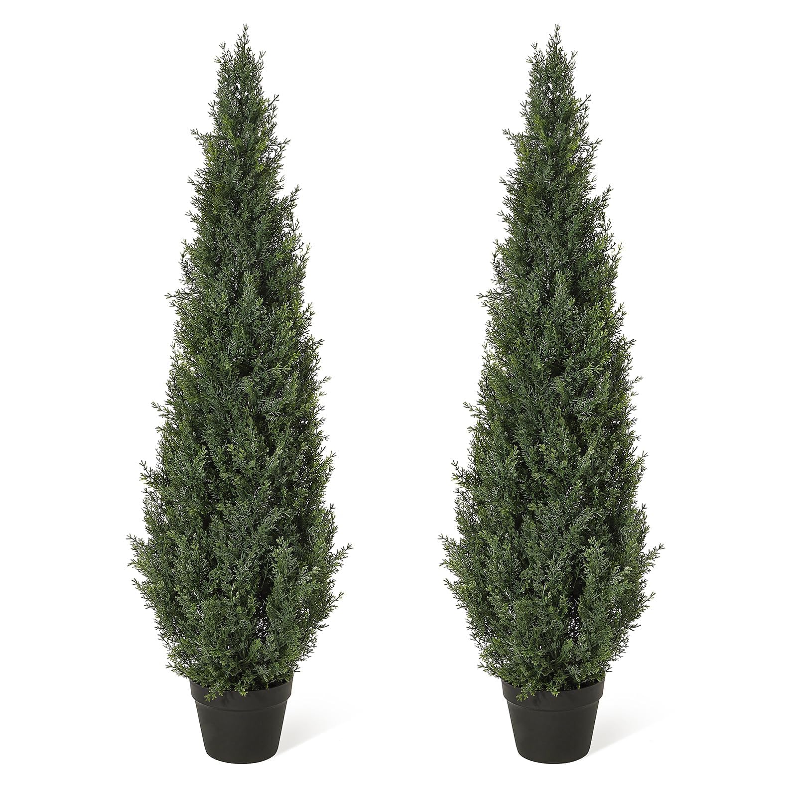 Aptliton Set of 2 Ultra-Realistic Artificial Cedar Topiary Trees, Lifelike Faux Cypress in Pots, UV-Resistant Decor for Outdoor Indoor Garden, Porch, Balcony, Home, Office, 4ft (2pcs)