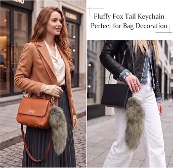 Faux Fur Keychain Fluffy Therian Pendant Soft Clip on Tail Long Bag Handbag Wolf Tail Keychain for Party Halloween Cosplay Accessories