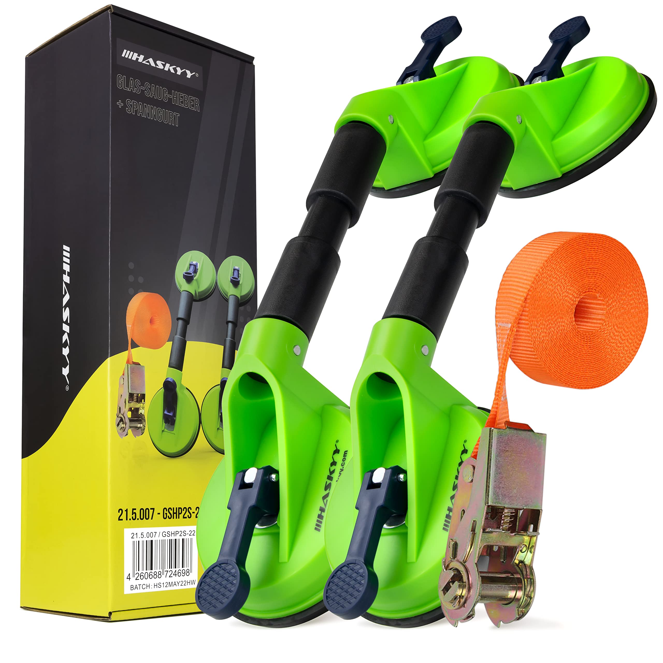 HASKYY Saugheber Spanngurt Set | Autoglas Reparatur Set, Vakuumheber für Glas, Fliesen und Laminat