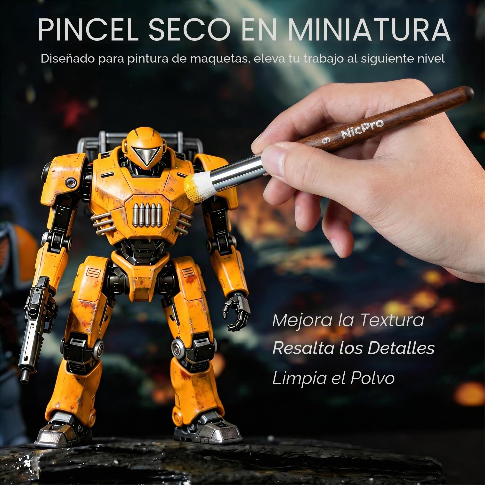 Nicpro 16 Pinceles Pintura en miniaturas Kolinsky Sable, Pincel seco, Pinceles modelismo Profesional con Rollo de Tela, Pinceles de Artista de Detalles Finos para acrílico y Figuras, Modelo, Acuarela