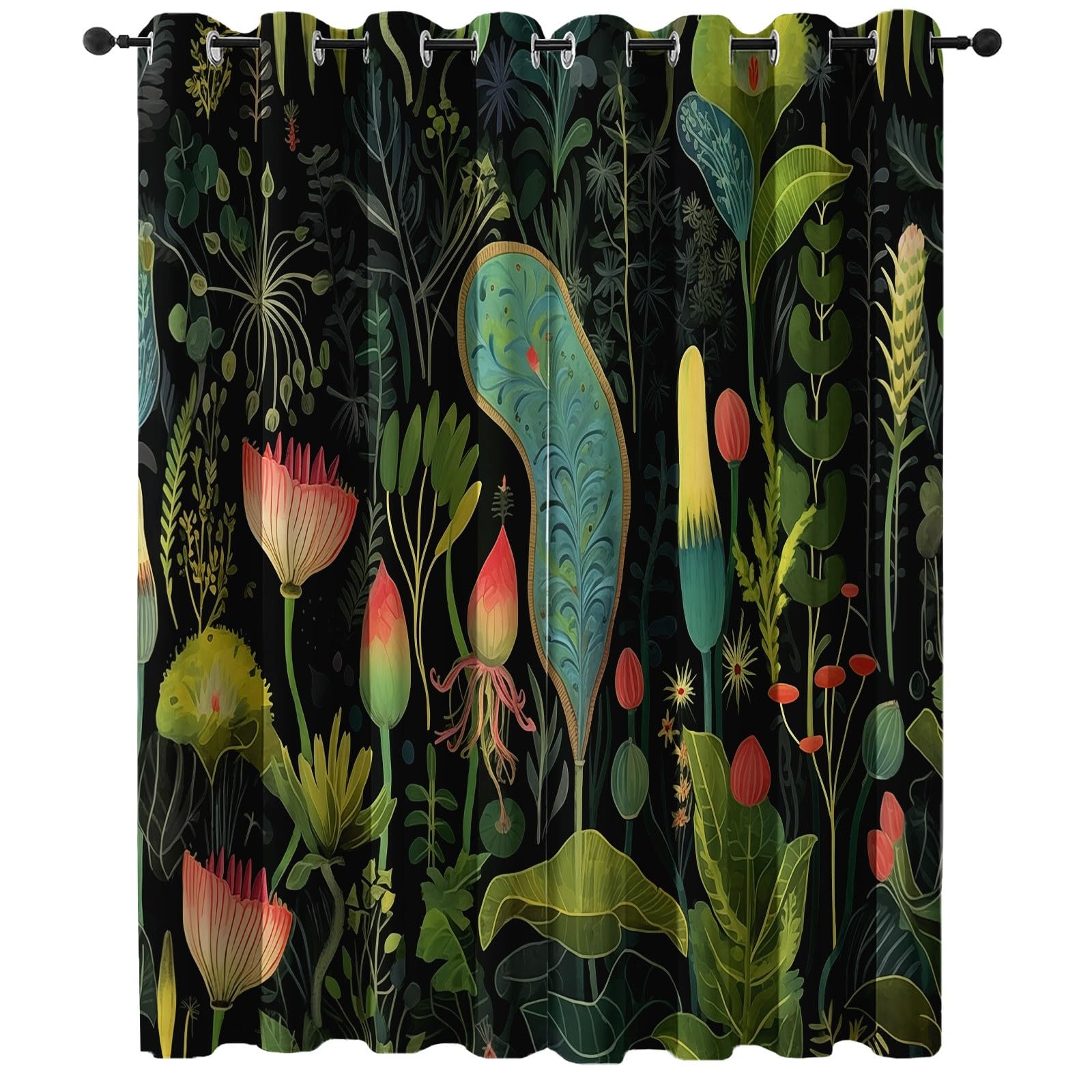 Rideaux Occultants pour Chambre Salon 140 L x 260 H cm (2 Panneaux), Fougères Tropicales Feuilles Imprimer Rideaux à œillets Opaques - Vert Foncé Double Rideau Isolant Anti-Bruit