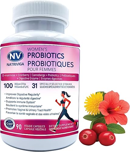 Probióticos para mujeres - 100 mil millones de UFC Probióticos, prebióticos y arándanos - Apoya la salud digestiva, vaginal y urinaria - 90 cápsulas