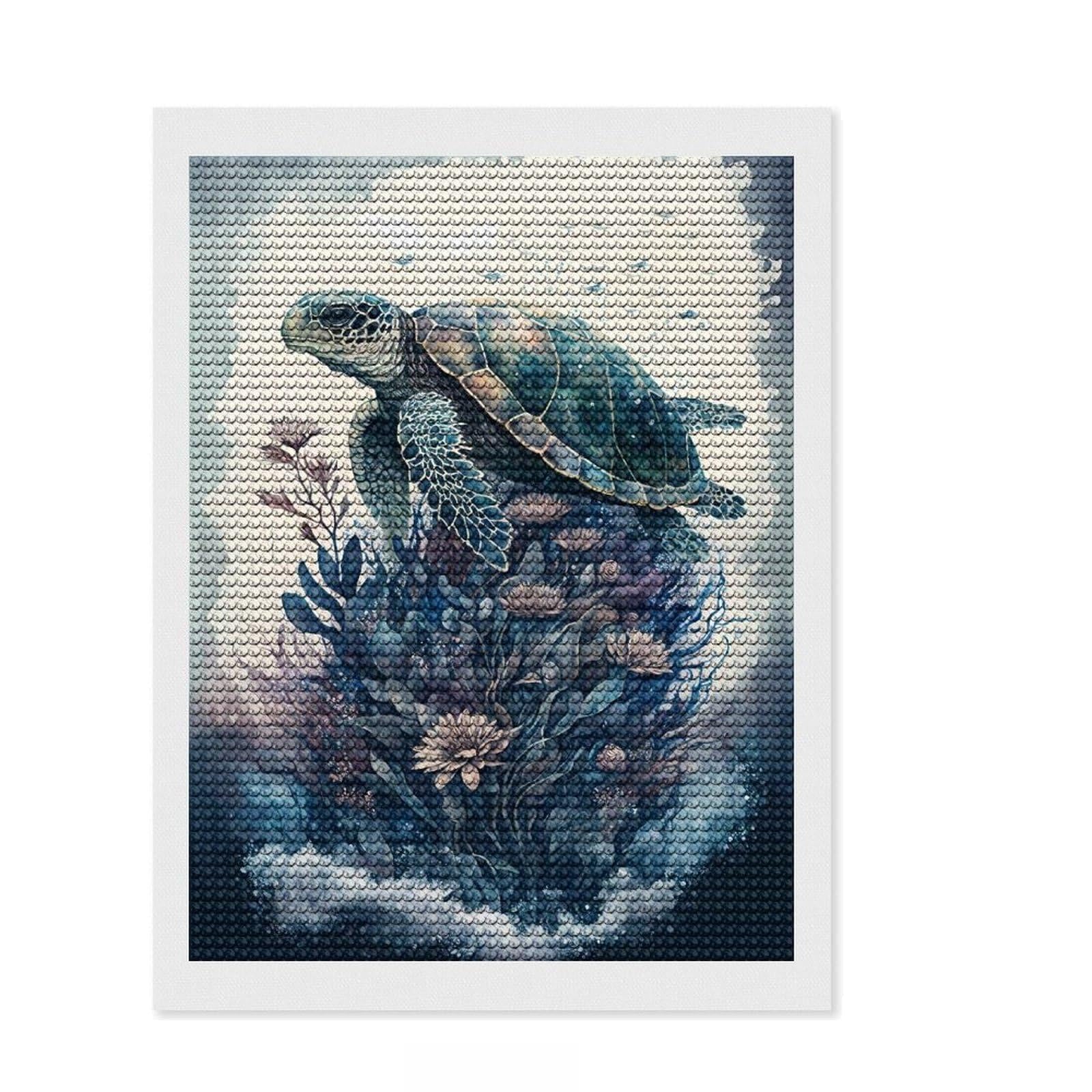 Junmoney Turtle Wonder Diamond Art Canvas 12"x16", for Women, Simple to Start, Modern Decor, Gift Idea, Nice Detail and Sparkle