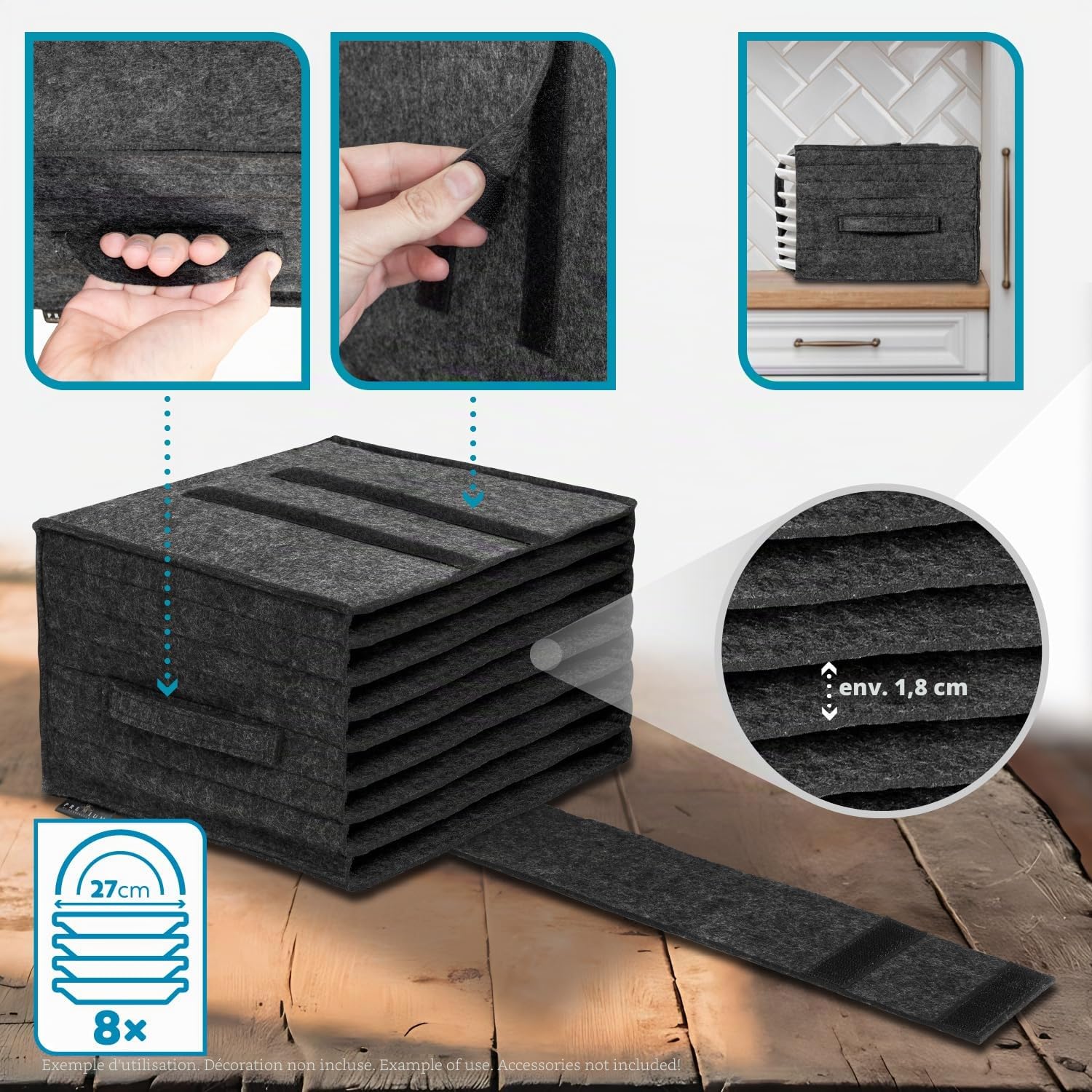 Rubberneck Support d'assiettes en feutre | Rangement de vaisselle de camping-car pour assiettes jusqu'à 27 cm de diamètre | pour camping, camping-car, van, gris foncé