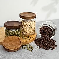 Vista 6 de 1 unidad de tarros pequeños de vidrio para almacenamiento con tapas herméticas, 11 fl oz (300ml) envase de vidrio para café con tapa de madera