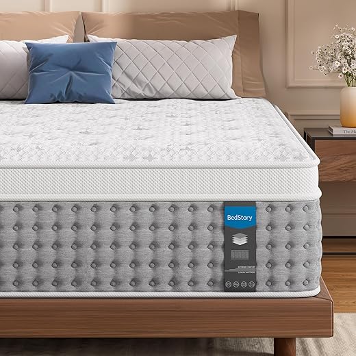 BedStory Queen Mattress 12 Inch, Medium Firm Hybrid Mattress with Individual Pocket Springs, Luxury Mattresses in a Box for Lumbar Support ＆ Pressure Relief, CertiPUR-US Certified, 365-Night Trial
