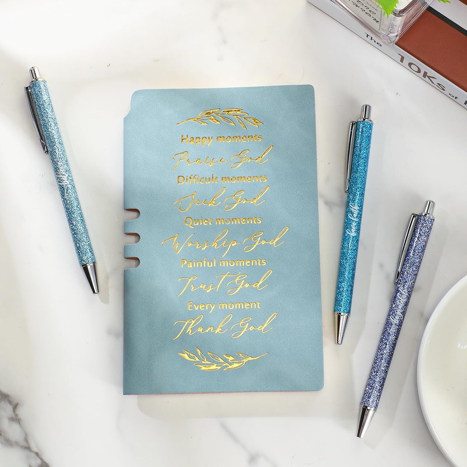 Spakon 5 Pcs Christian Gifts for Women Christian Easter Gifts Prayer Journal Religious for Women God Notebook Pen with Gift Box Scripture Notepad for Church Sunday School Favors (Blue, Bible) - Image 5