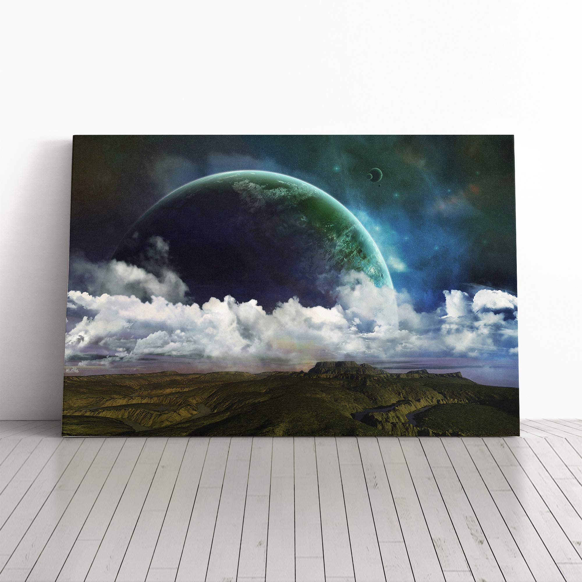 Space Landscape Canvas Print | Gallery Wrapped 30mm Frame Wall Art | 24x16 inches | Ready to Hang | Modern Space Picture | Living Room Bedroom Lounge Office