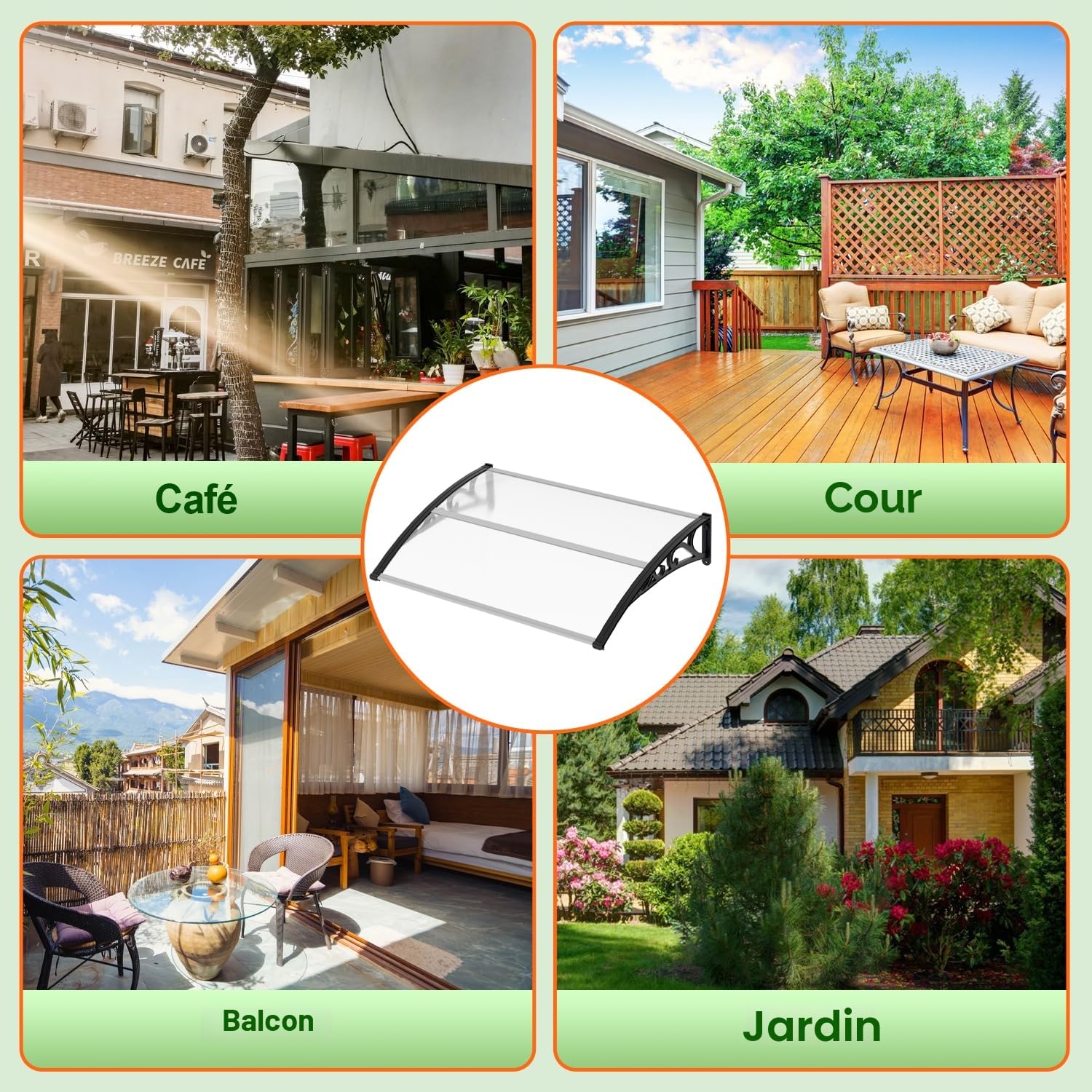 Gimisgu Auvent pour Porte d'entrée - 120 x 100 cm - en Polycarbonate Transparent - 5 mm - Support en polypropylène - Toit de Porte pour l'extérieur - Protection Contre la Pluie