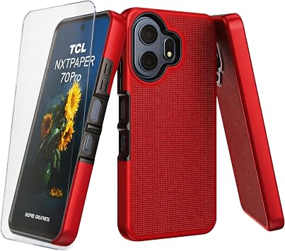 TCL Nxtpaper 70 Pro 5G 用ケース スクリーンプロテクター付き 二層保護 | TCL 70 Pro 電話ケース スリムフィット シリコン 頑丈 コーナー 耐衝撃 ミリタリー グレード デザイン レッド