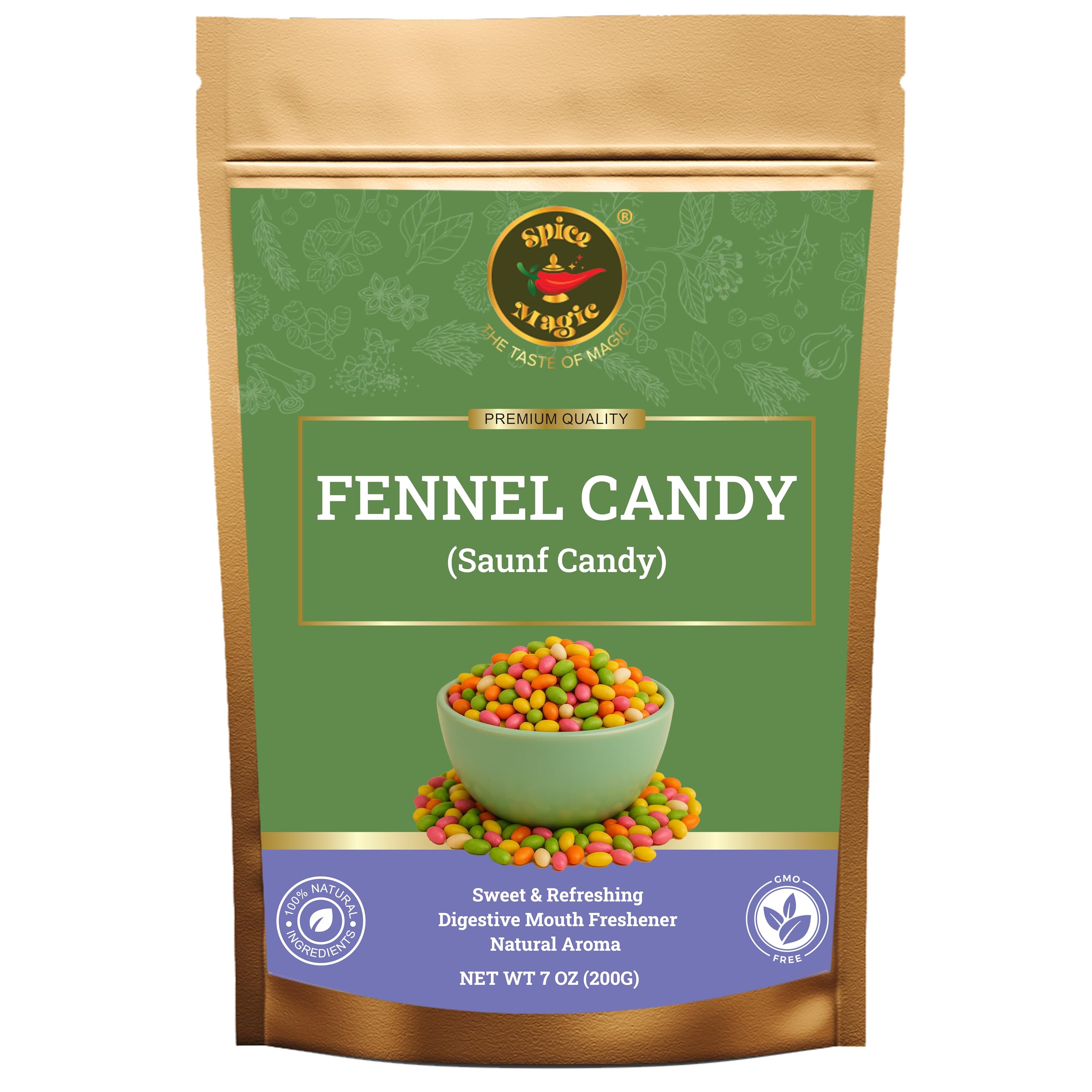 Spice Magic Fennel Candy 7oz (200g) | Sweet & Refreshing Mouth Freshener | Traditional Indian Saunf Mukhwas | Tasty Digestive Delight.