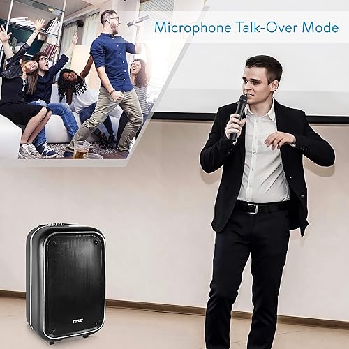 Miniatura 5 de Pyle Sistema de altavoces PA portátiles inalámbricos - 400 W batería recargable sonido estéreo altavoz y micrófono con Bluetooth MP3 USB Micro SD FM