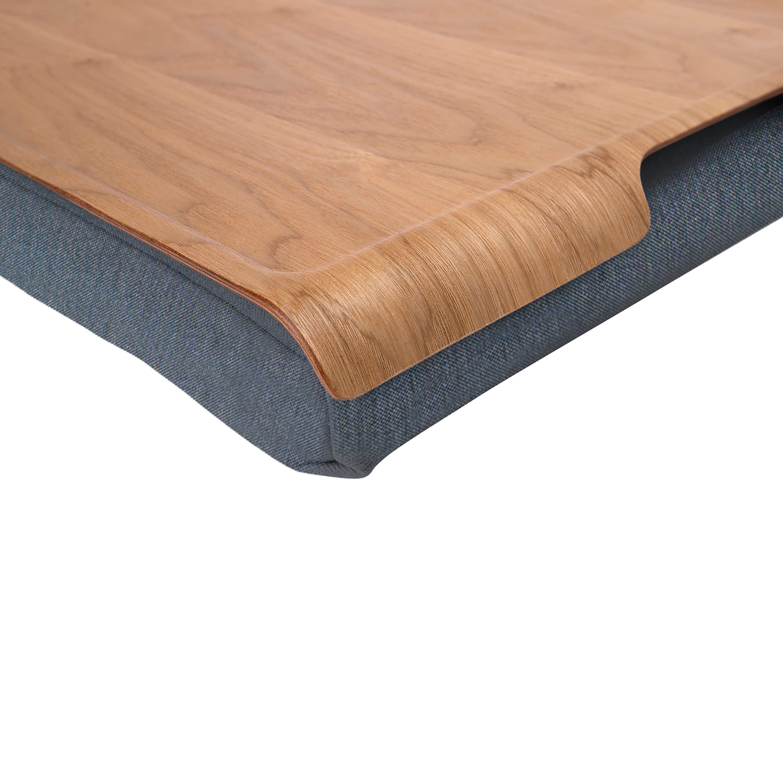 Laptray - Vassoio da ginocchio con cuscino a sacco per laptop, colazione, cuscino rimovibile e lavabile, in salice naturale, cuscino grigio grande, 46 x 38 x 6,5 cm