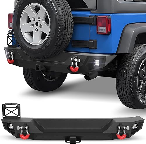 Parachoques trasero de ancho completo para Wrangler JK JKU 2007-2018, parachoques trasero texturizado negro con receptor de enganche de 2 pulgadas,
