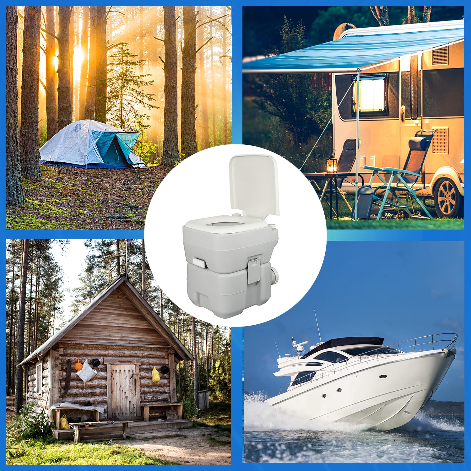 Camping Toilette 20L – Tragbare WC Reise Toilette mit 10L Frischwassertank & 20L Fäkalientank | Angenehme Sitzhöhe, bis 130 kg belastbar | Für Wohnwagen, Camper, Wohnmobil, Garten & Baustelle