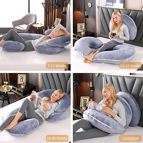Miniatura 6 de Almohadas de embarazo para dormir, almohada de cuerpo completo en forma de C para mujeres embarazadas, almohada de embarazo suave con funda de