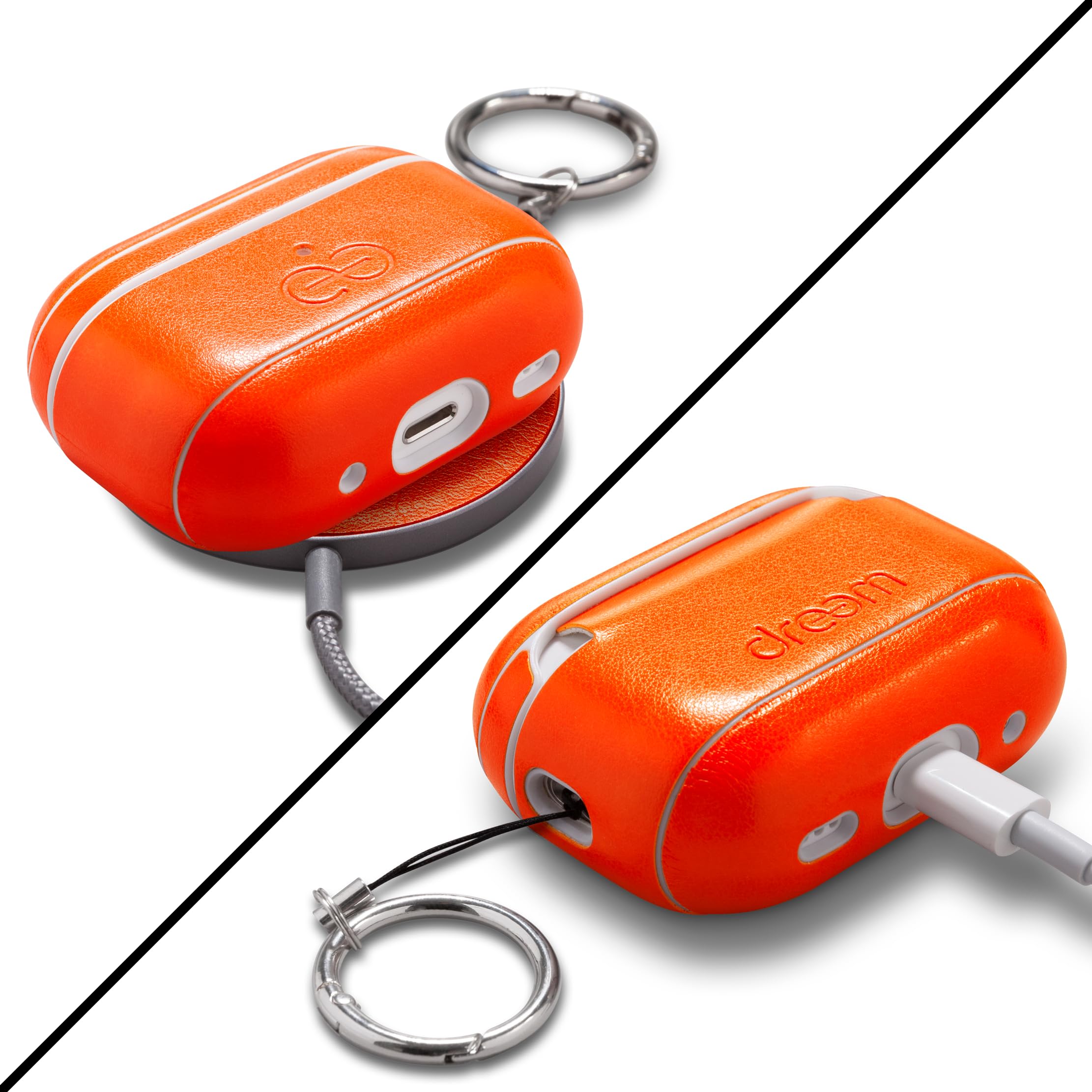 Dreem Om AirPods Pro 2/Pro Vegan Leather Case - Compatible with AirPods Pro Case Apple Bluetooth Wireless Earphones for iPhone - Orange - 5
