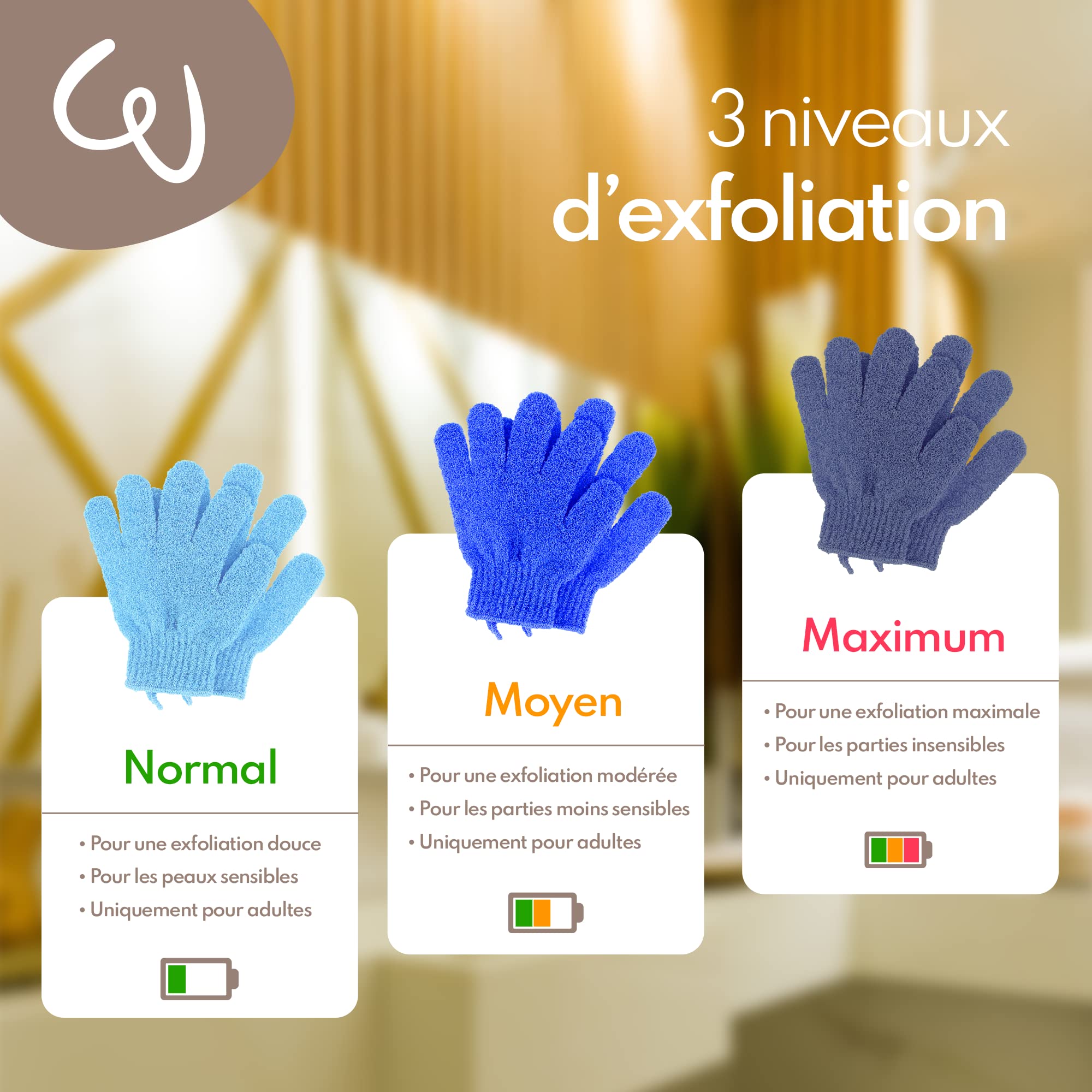 2x Gants Exfoliants Pour Le Corps | Gommage Et Gant De Crin | Gant De Toilette Adulte - WE COSMETIC (Medium Exfoliation)