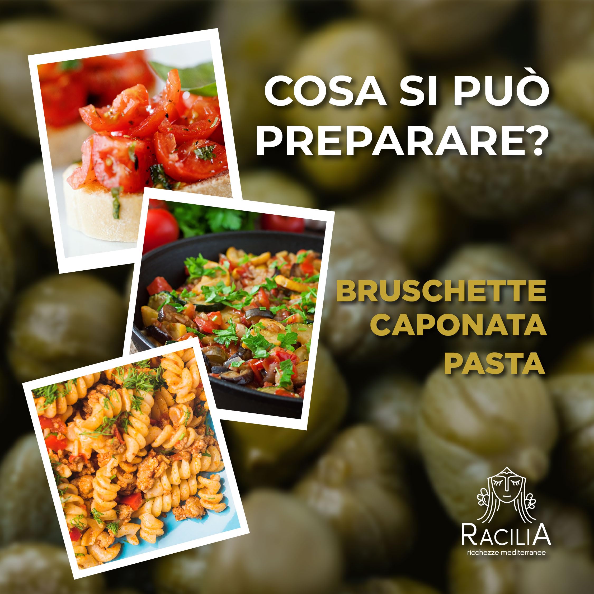 RACILIA Alcaparras Medianas Bajo Sal DOP Islas Eolias - Elaboración Artesanal Siciliana 100% Italianas - Sin Gluten - 1kg