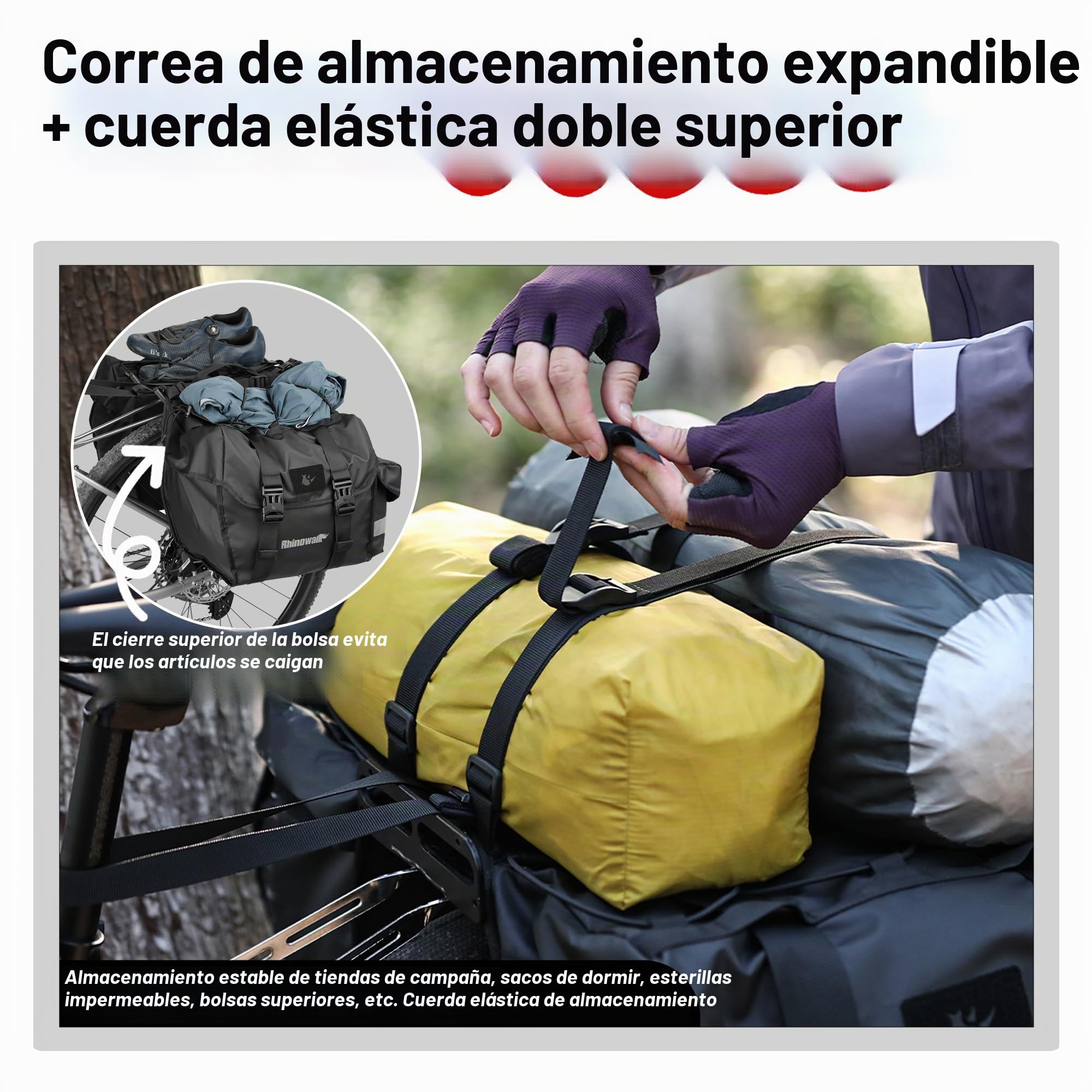 Rhinowalk Bolsa para bicicleta con doble panel para portaequipajes, bolsa para sillín para bicicletas con portaequipajes traseros con asa profesional, accesorio profesional para ciclismo - 40L Negro