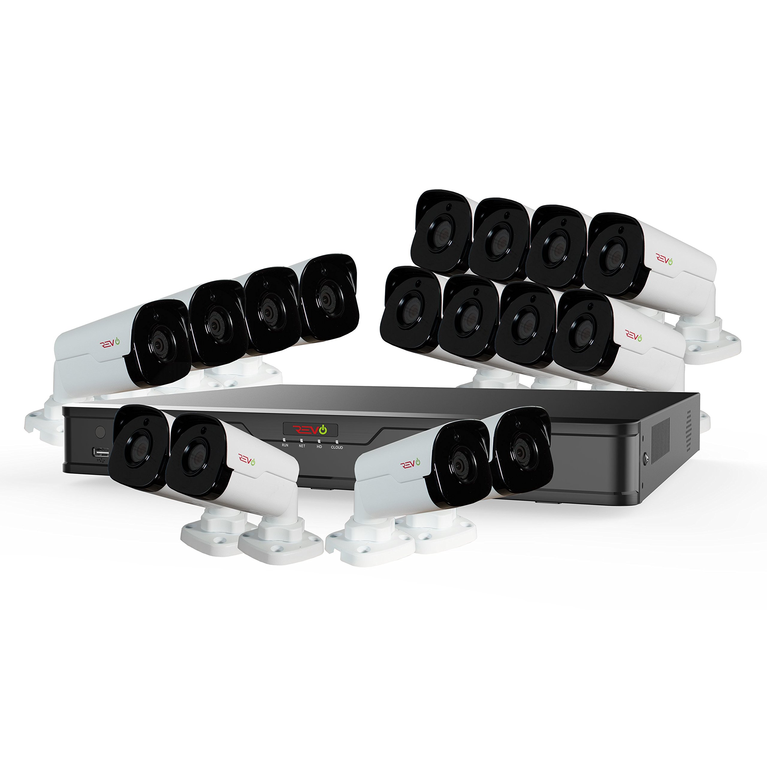 Revo America Ultra 16Ch. 8TB HDD 4K IP NVR Surveillance System - Fixed Lens 16 x 4MP Audio IP Bullet Cameras (Built-in-MIC) - Remote Access via Smart Phone, Tablet, PC & MAC