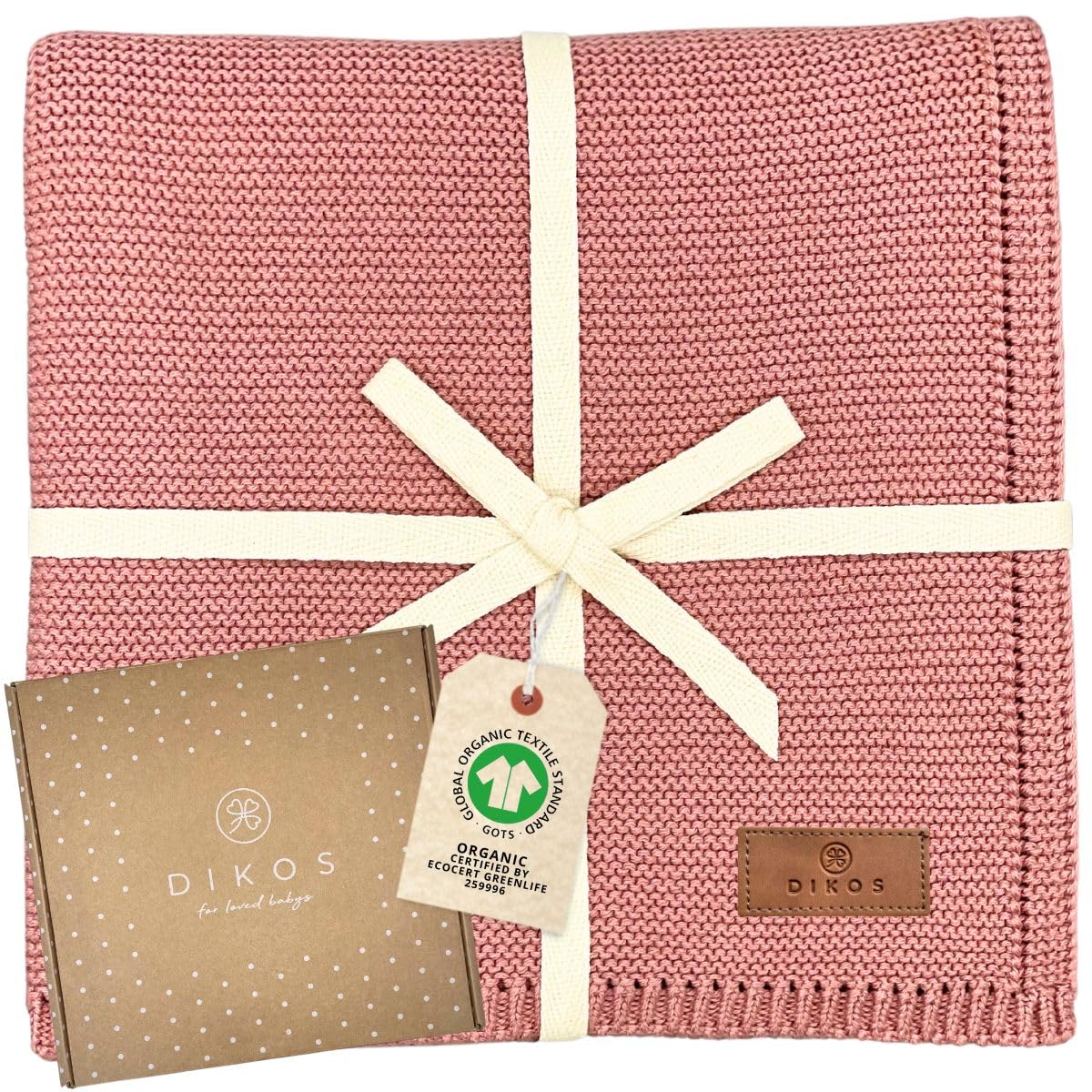 DIKOS Manta Bebé Rosa Frutas del Bosque 100% algodón orgánico Gots | Mantita Bebé Recién Nacido | Manta de Punto Bebe para Niño y Niña | Arrullo Bebe Recien Nacido | Regalos Bebe Canastilla