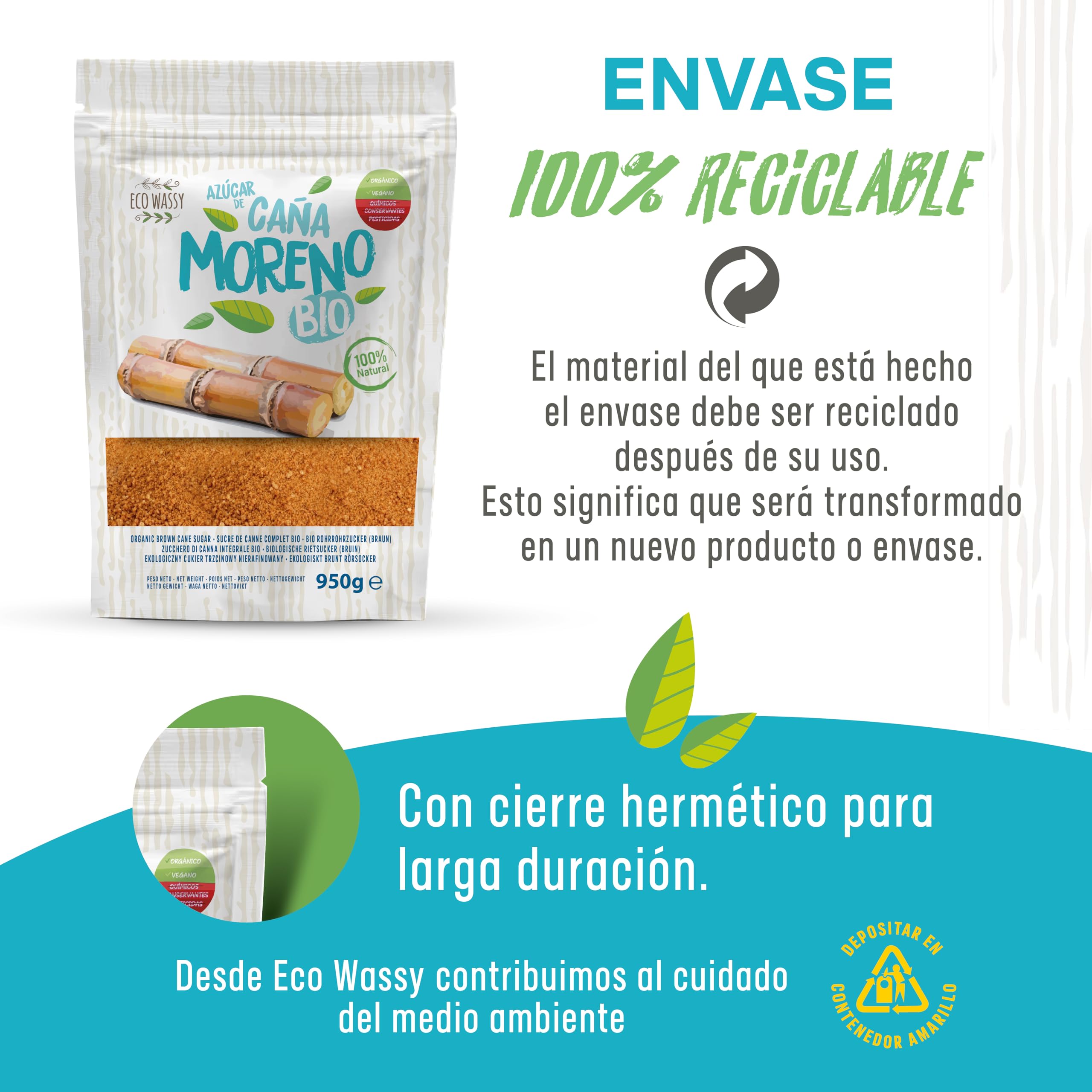Azúcar Moreno de Caña BIO Endulzante Natural No Refinado Rico en Nutrientes (950Gr)