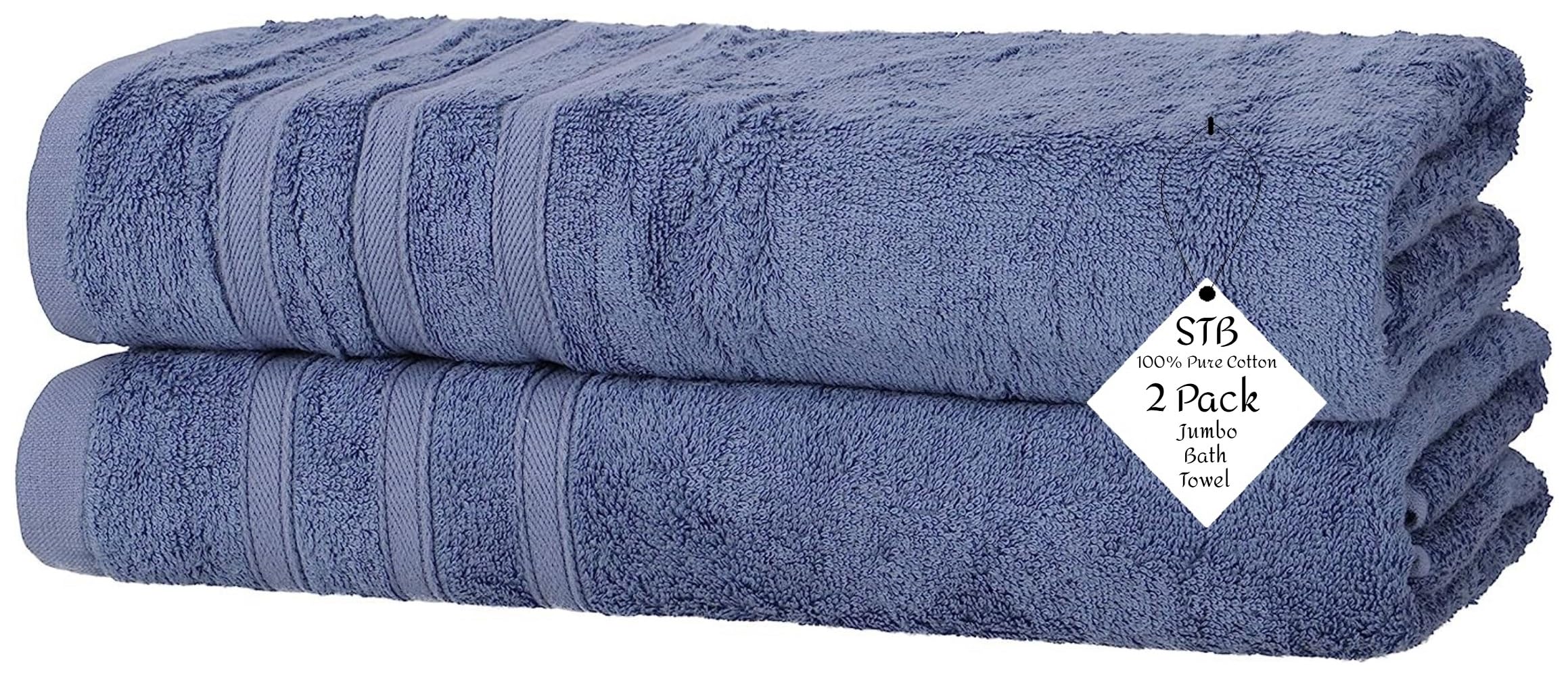 S & B Pack of 2 Jumbo Bath Towels Sheets 100% Pure Cotton Quick Dry Gym, Spa, Hotel Quality 500-GSM Large Size Bathroom Towels 75 x 150 cm (Blue)