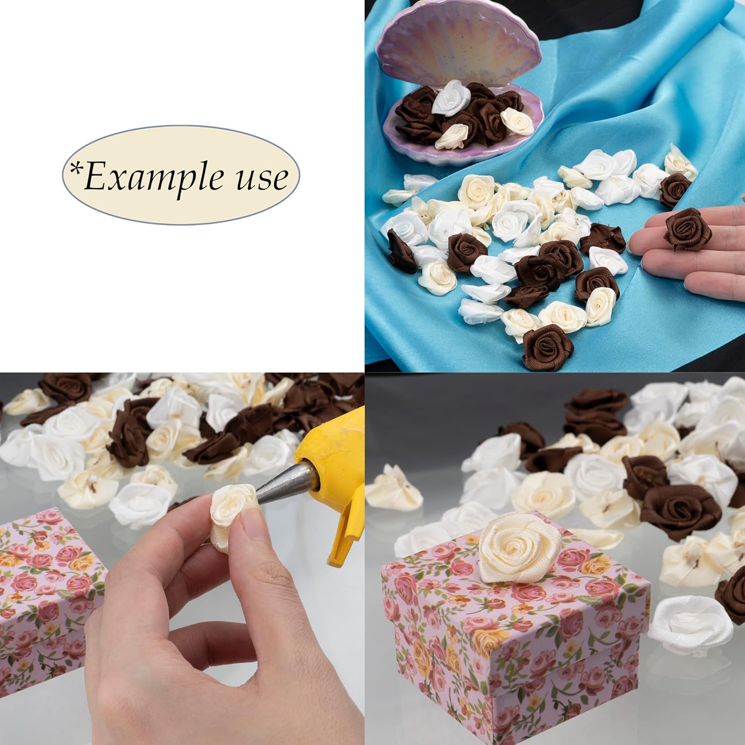 AERZETIX - C69671 - Set of 60 Artificial Roses 6x25mm Satin - Brown White Ecru - Creative Hobby Decoration Buttonholes