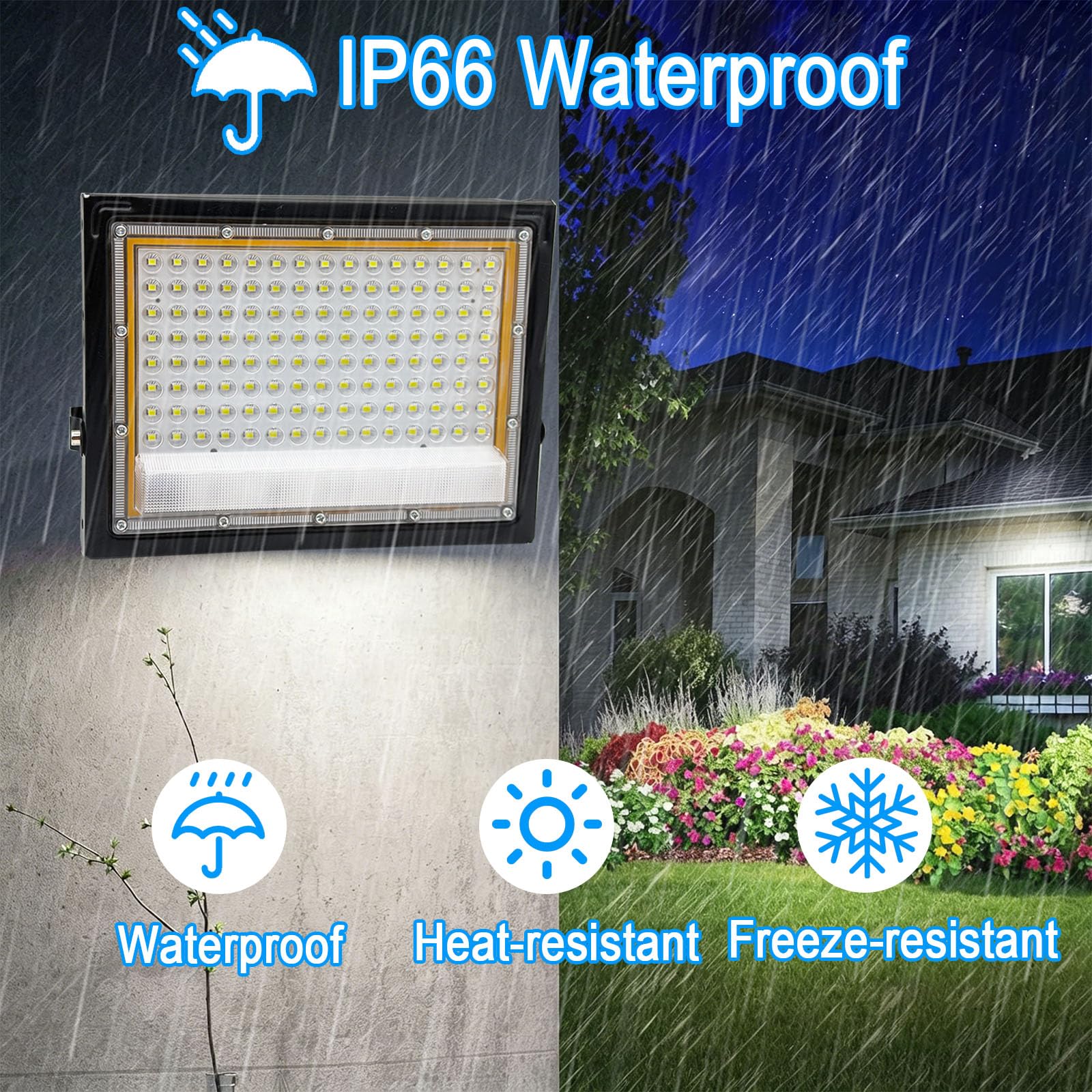 2 Piezas Focos LED Exterior 100W, Resistente al Agua IP66 Foco Proyector LED, 1.5M Cable Blanco Frío 6500K Proyector LED Exterior, 10000LM para Estadio, Almacén, Taller, Aparcamiento
