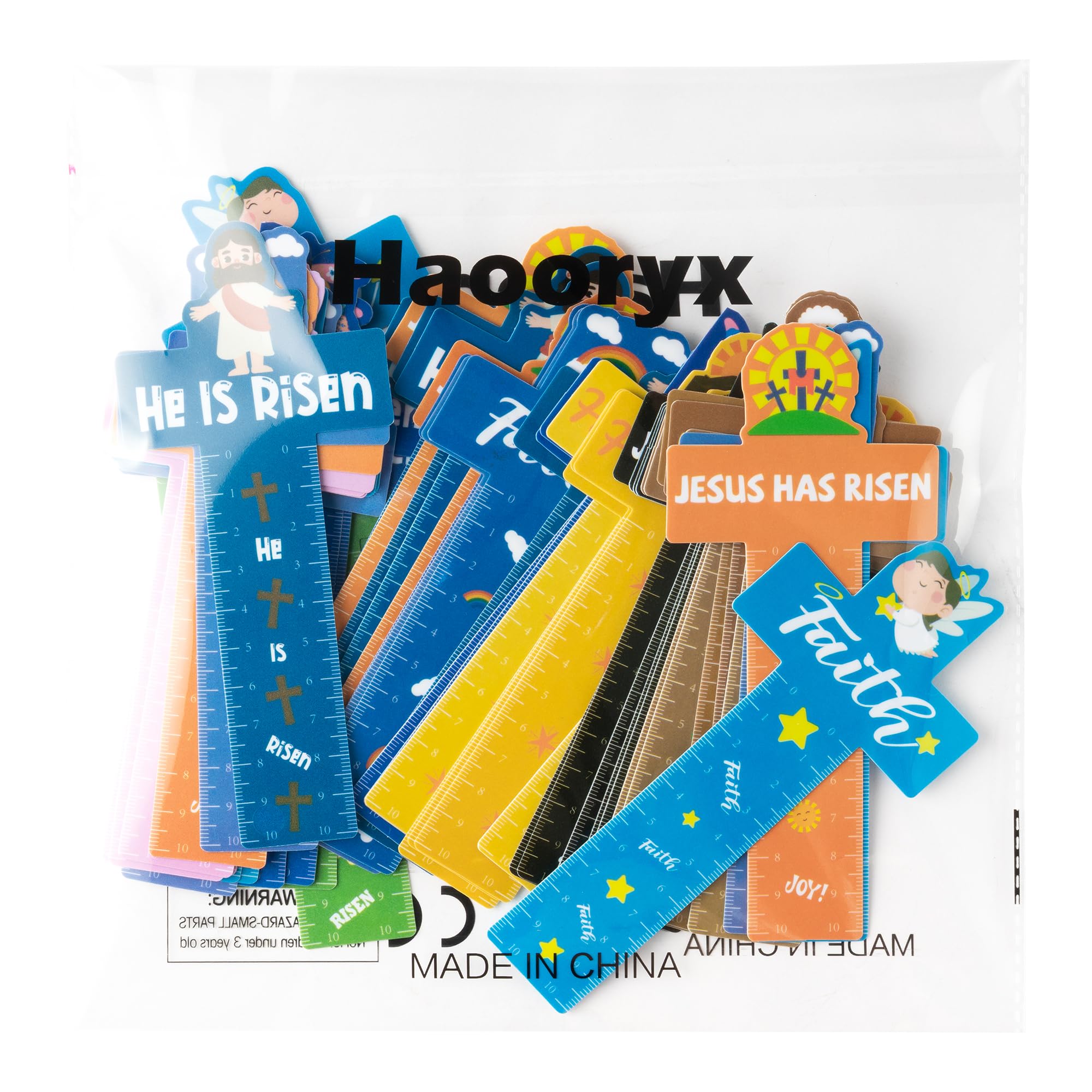 Haooryx 50Pcs Easter Cross Bookmark Rulers - Jesus Cross Measuring Ruler Bookmark He Is Risen Easter Party Favor Classroom Teacher Student Rewards Kids Birthday Goodie Bag Filler