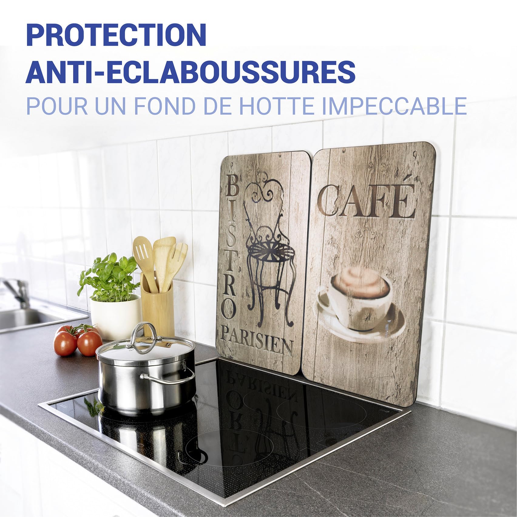 WENKO Plaque de Protection en Verre Universel Bistro Set de 2 Set de 2, pour Tous Les Types de cuisinières Marron