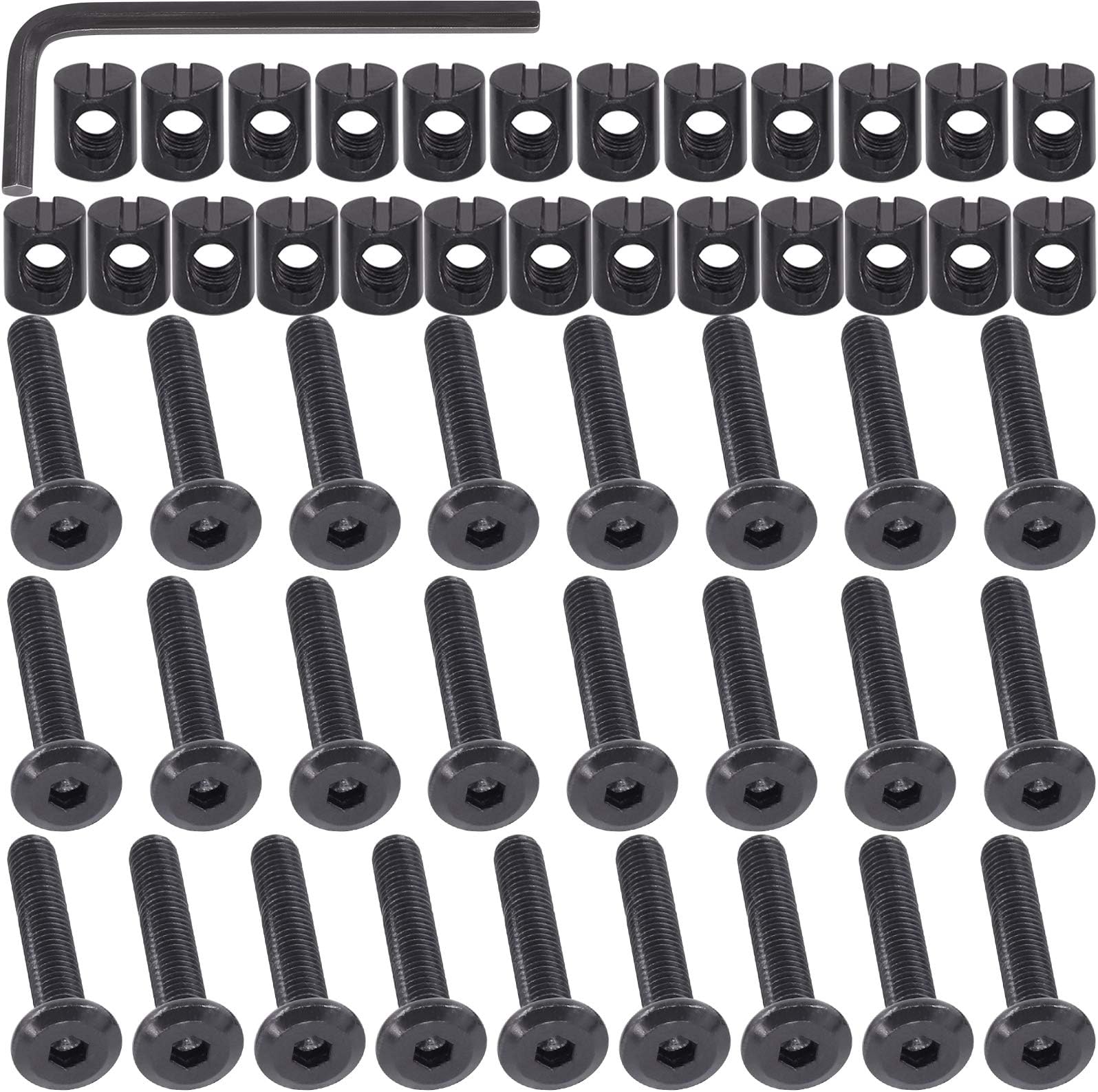M6 x 35mm 50PCS Black Zinc Plated Hex Socket Head Furniture Screws Bolts and Barrel Nuts for Furniture