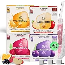 waterdrop® Mele e Bacche Set – 48 cubetti waterdrop per acqua – Pacchetto di prova con 4 gusti aromatizzanti – insaporitore senza zucchero – acqua aromatizzata in forma di cubetti – Microdrink Set
