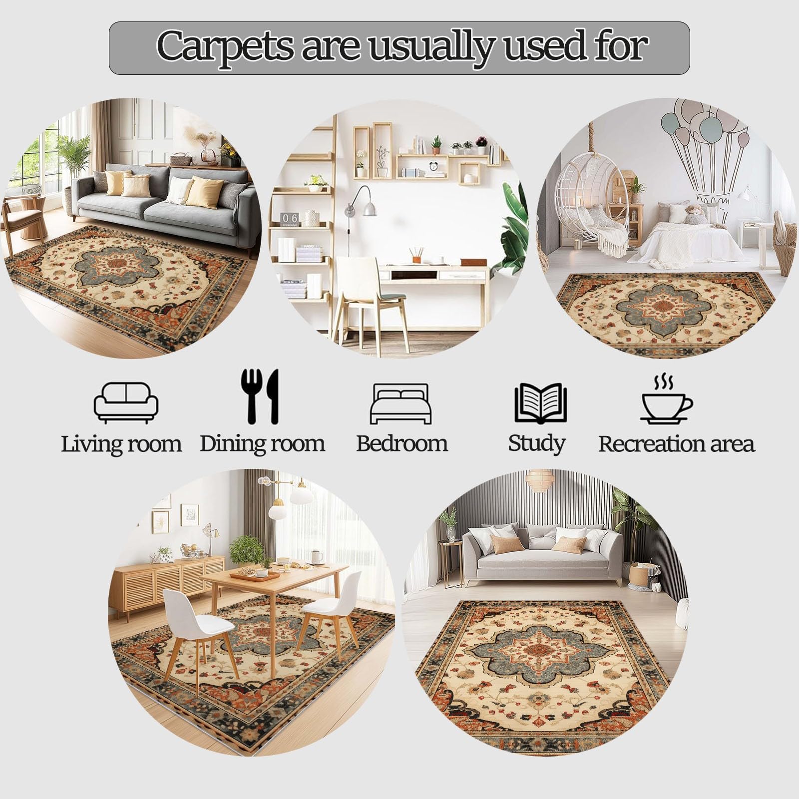 Niedriger Stapel Teppich Antirutschunterlage 120 x 180 cm, Vintage Glamourös Floral Symmetrisch Geometrisch Teppich Wohnzimmer, Mehrfarbig Teppiche Waschbar für Küche, Flur, Schlafzimmer, Spielzimmer