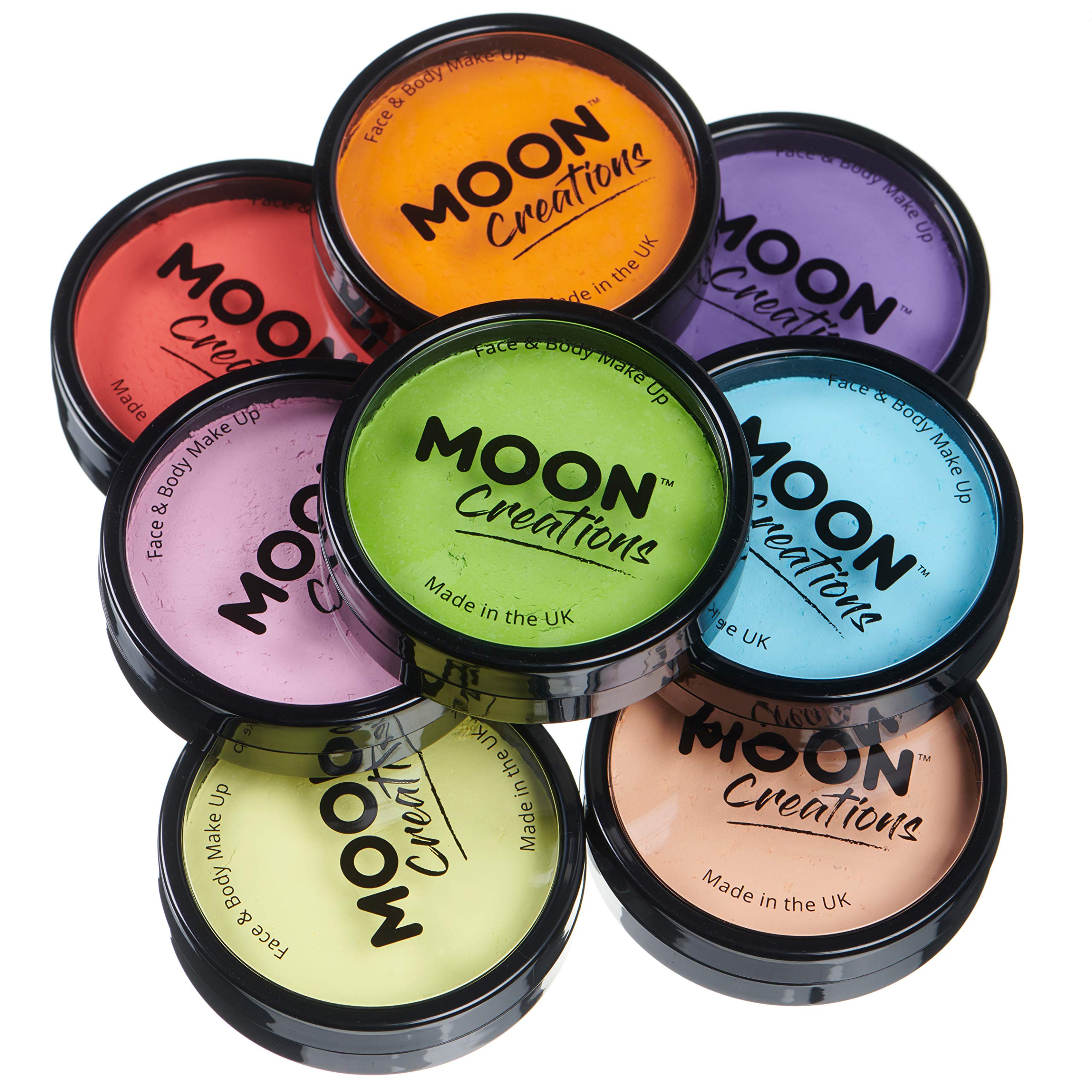 Pro Face & Body Paint Cake Pots by Moon Creations - Lights Colours Set - Professional Water Based Face Paint Makeup for Adults, Kids - 1.26oz